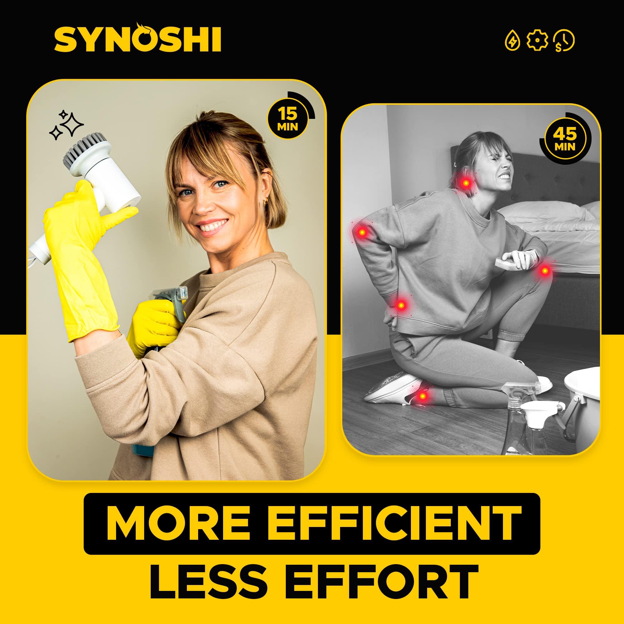 SYNOSHI SYNOSHI | Electric Spin Scrubber with 3 Replaceable Cleaning Head + 6 Units of Sponge Brush Heads, Power Cleaning Brush, Cordless Waterproof Scrubber with Dual Speed