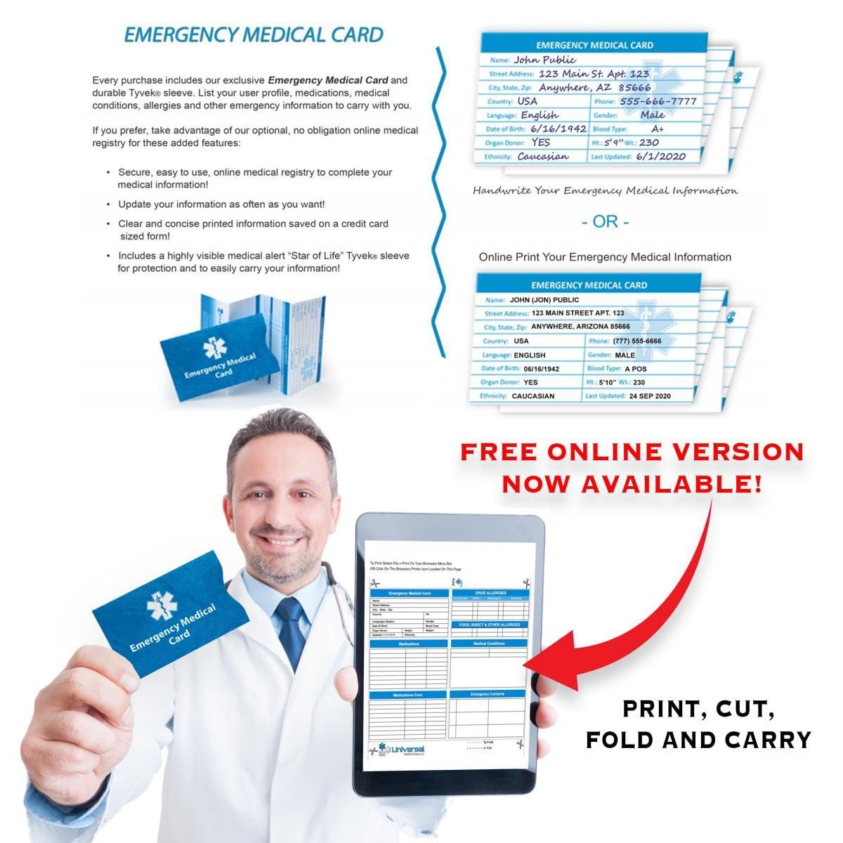 Universal Medical Data Blue Informer Lite Medical Alert Dog Tag. Includes: 2GB USB, Pre-Engraved Stainless-Steel Dog Tag, 27\" Chain and Key Ring Wire Rope. Complimentary Access PHR (Personal Health Record)