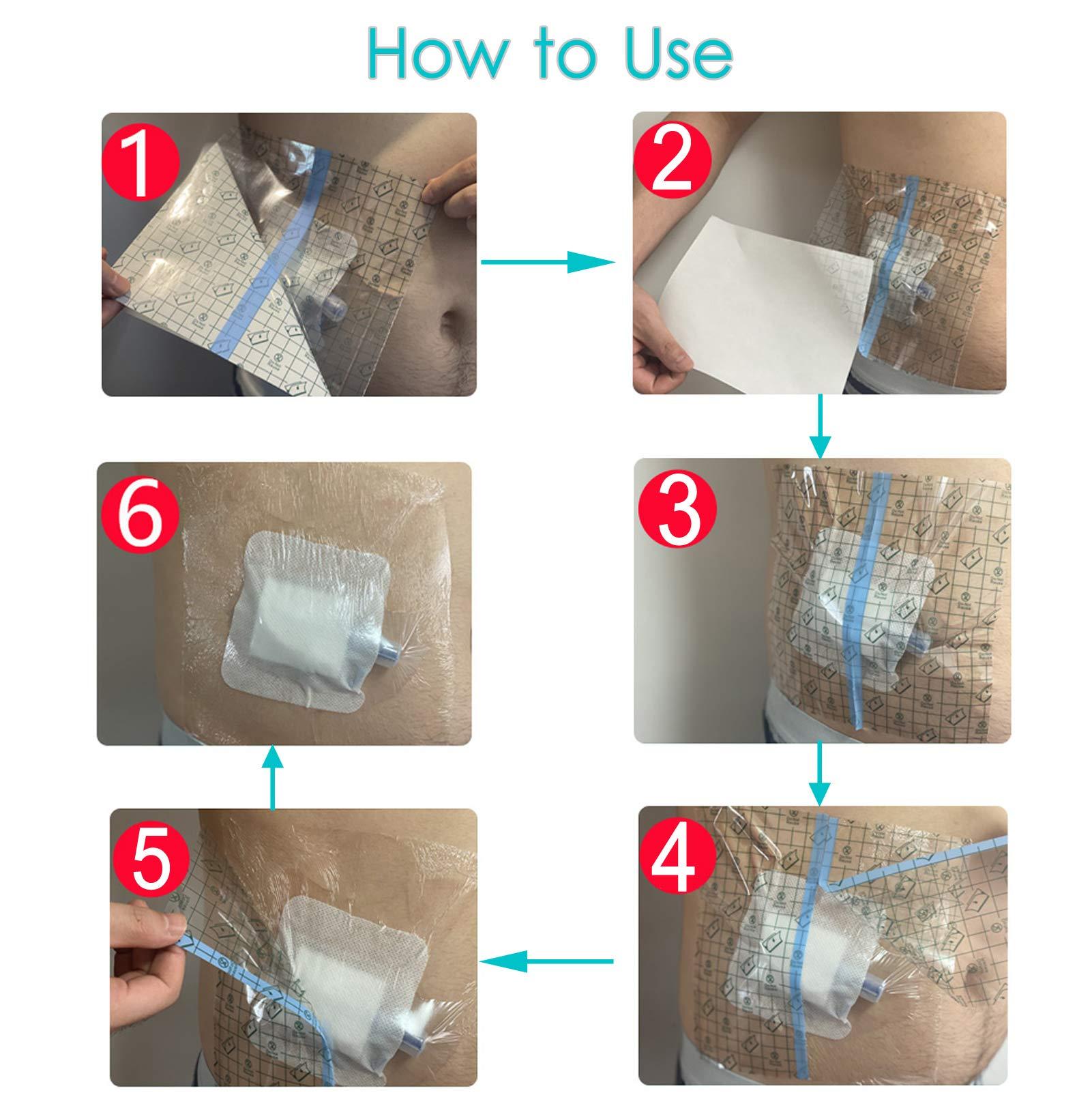 Hola Health Waterproof Shower Protector Bandage 8x8 inch for Large Port Surgery Incisions Guard Tattoo Second Skin Healing Aftercare Cover Bath Patch Transparent Film Clear Adhesive Wounds Dressing (Pack of 50)