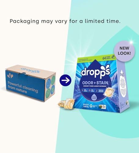 dropps Dropps Odor & Stain Biobased Power Laundry Detergent Pods, Lavender Meadow (64 Pods) - HE Compatible Laundry Pods for Fresh Clothes - Washing Detergent Soap Supplies & Recyclable Paperboard Packaging