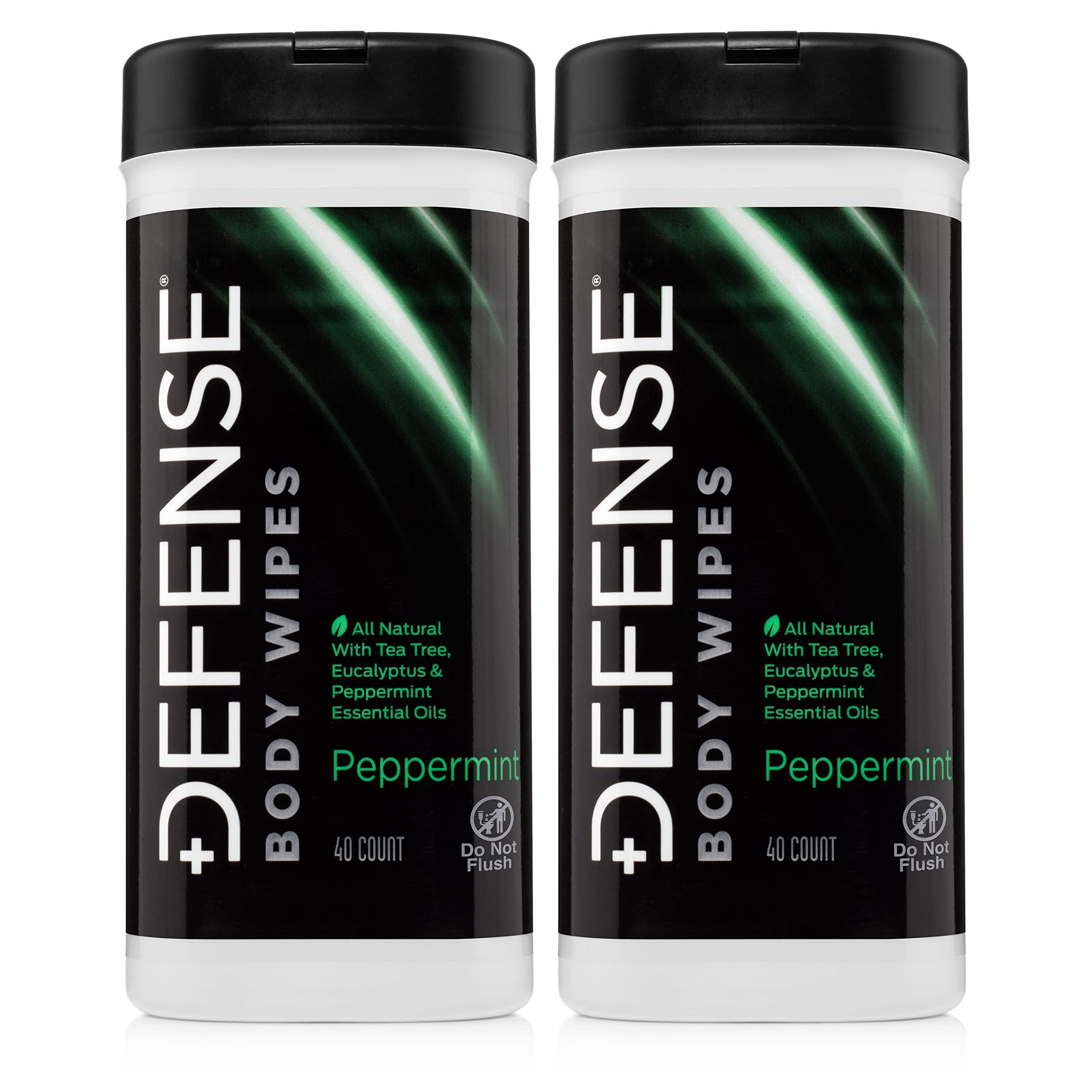 Defense Soap Defense Soap All Natural Peppermint Body Wipes 2PK with Tea Tree Oil | Wrestling, Combat, Camping, Gym, Post Workout Shower Wipes for Men and Women. 40 Count (Pack of 2)