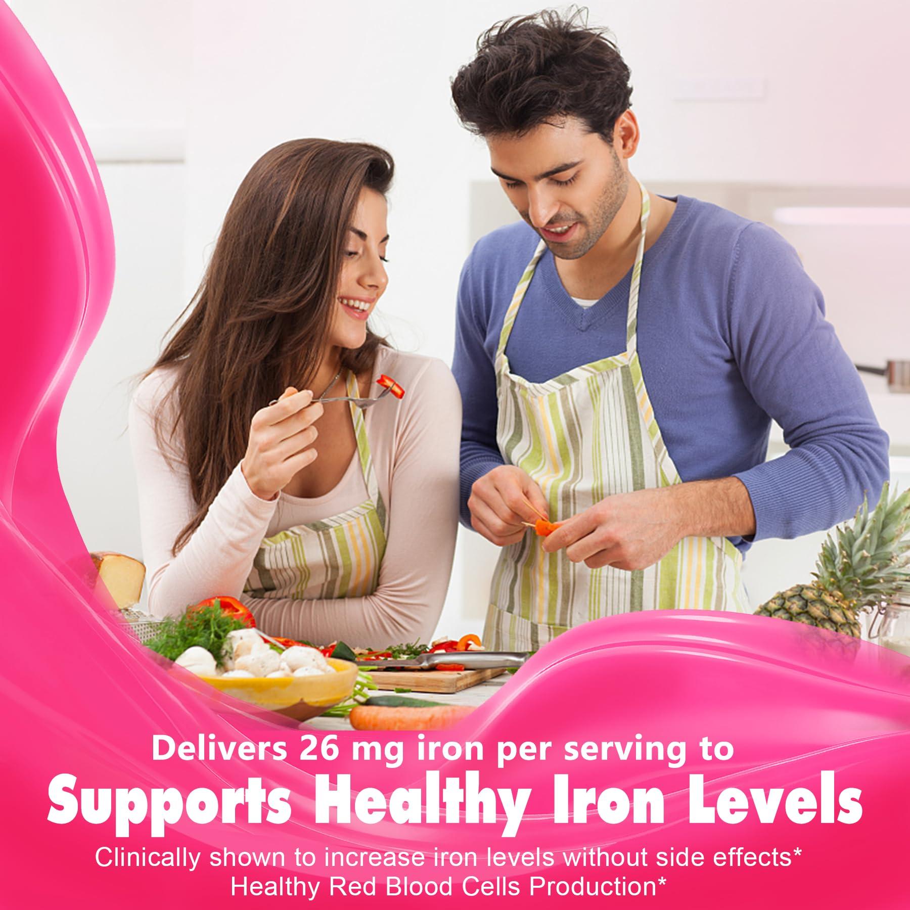 NextDia Iron Bisglycinate 26mg Filled Gummies - Gentle Beet Root Iron Gummy plus Vitamin C, Supplement Iron with B12 & Folate for Women & Men, Iron Deficiency, Immune & Energy Support, Sugar-Free, Vegan,60Cts