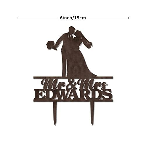 YJHLBHDIAN Engagement Cake Toppers Decorations Personalized Mr & Mrs Cake Topper Bride and Groom Silhouette Rustic Cake Topper Personalized Couple Last Name Cake Topper Brown Wood Cake Toppers