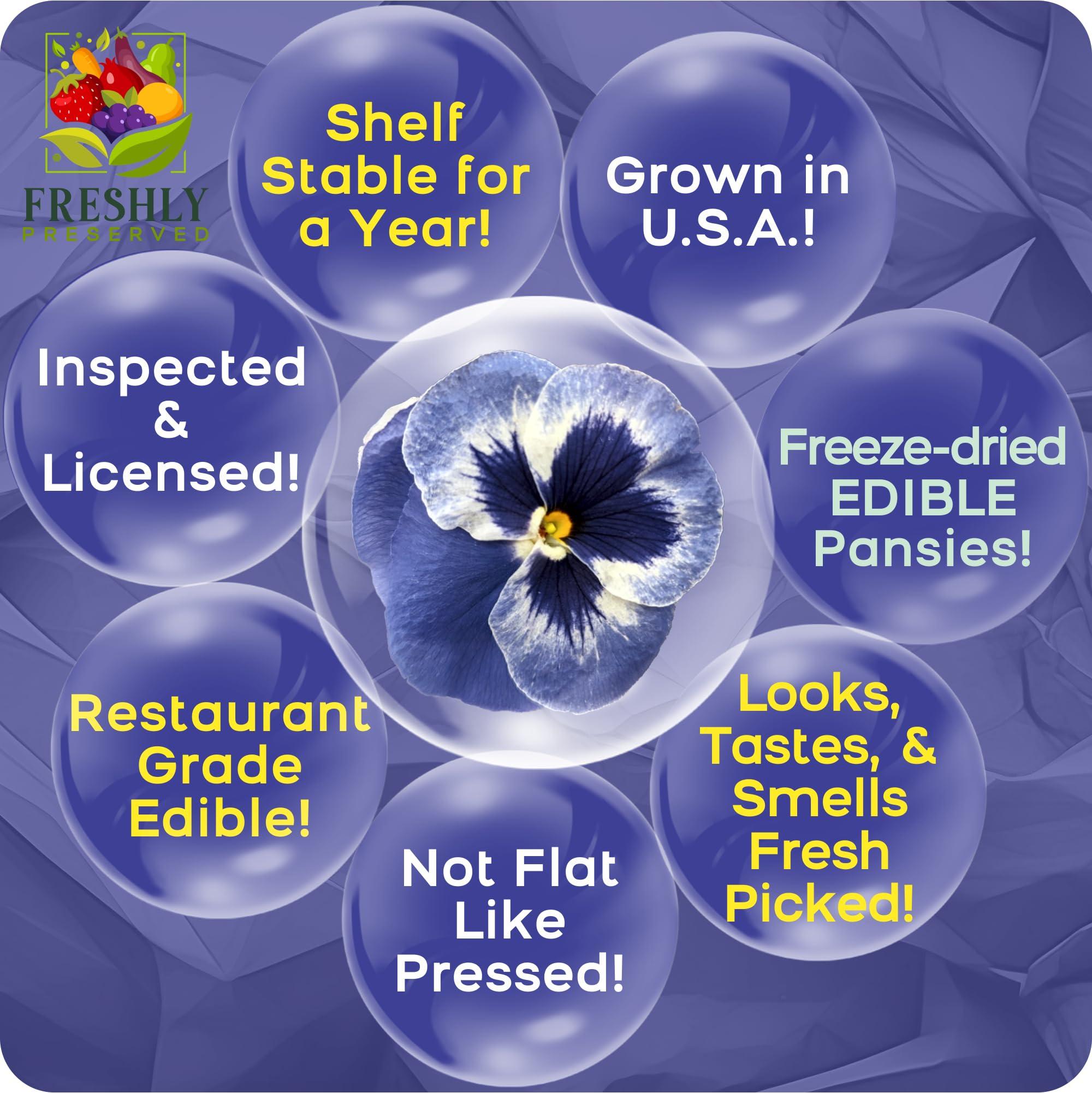 FRESHLY PRESERVED Pansy Edible Flowers for Cocktails & Desserts - 20 USA-Grown Freeze-Dried Flowers for Drink Garnish - Edible Dried Flowers (0.2 oz)
