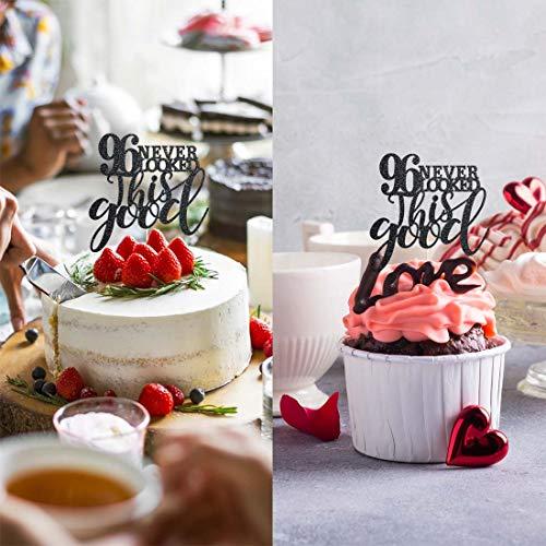 MAGJUCHE 96 Black Glitter Happy 96th Birthday Cake Topper, Cheers to 96 Years Party Cake Topper Decorations, Supplies