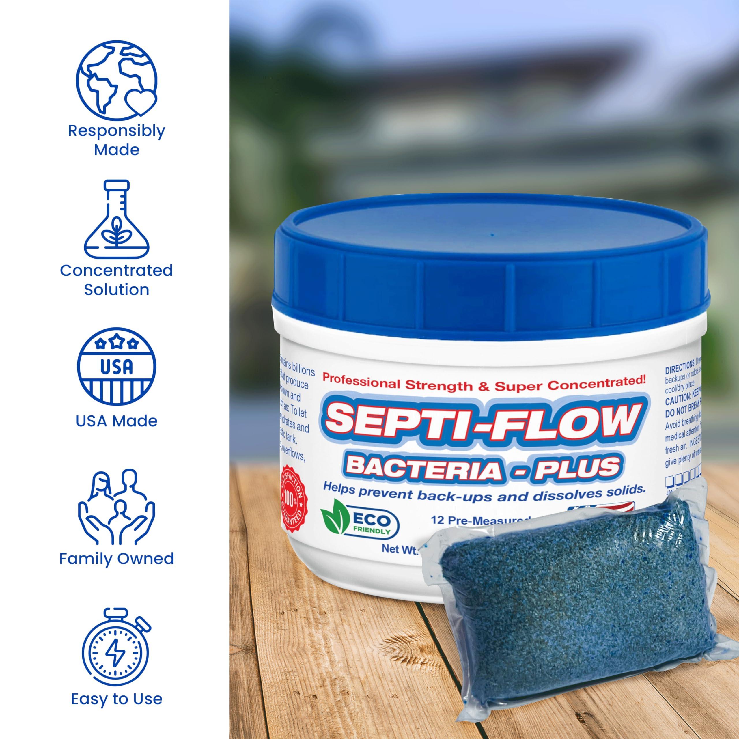 Septi-Flow Septic Tank Treatment | Septic Enzyme Pods | 1 Year Supply | 2+ Billions CFUs per Pod | Fast-Dissolving, Live Bacteria-Plus Enzymes | Prevents Backups & Odors | Made in USA by Septi-Flow | 12 Packets