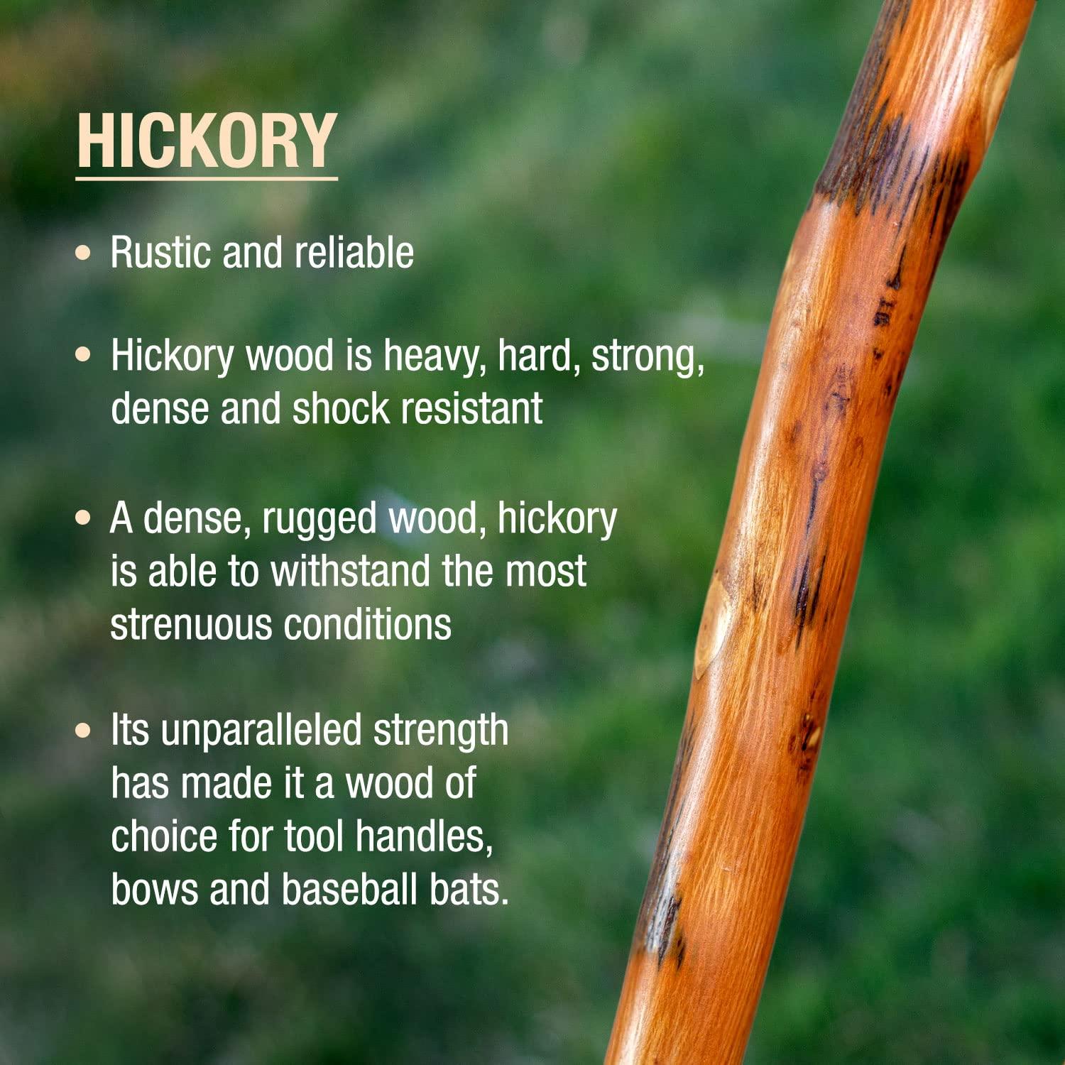 Brazos Brazos Rustic Wood Walking Stick, Hickory, Traditional Style Handle, for Men & Women, Made in the USA, 41"