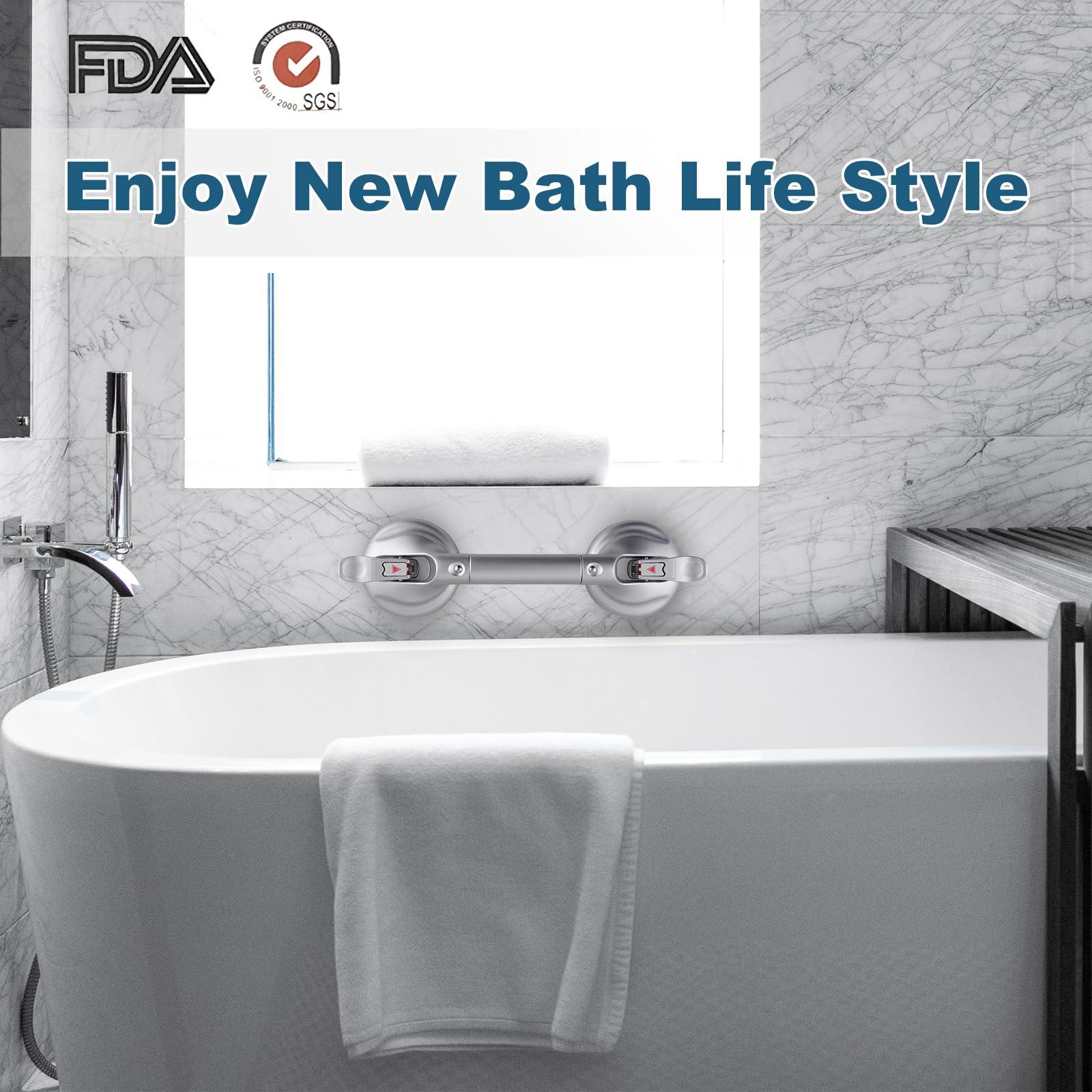DAREN MEDICAL DAREN MEDICAL Heavy Duty Suction Shower Grab Bar - Toilet Bathroom Bathtub Safety - Shower Handles, Suction Cup Power Up to 250 LB, Perfect for Elderly Seniors(14.5 Inch, Gray Silver)