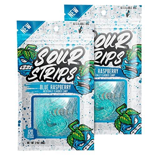 SOUR STRIPS Sour Strips Raspberry Flavored Sour Candy Strips, Deliciously Sour Chewy Candy Belts, Vegetarian Candies, 12 Strips per Pack, 2 Pack