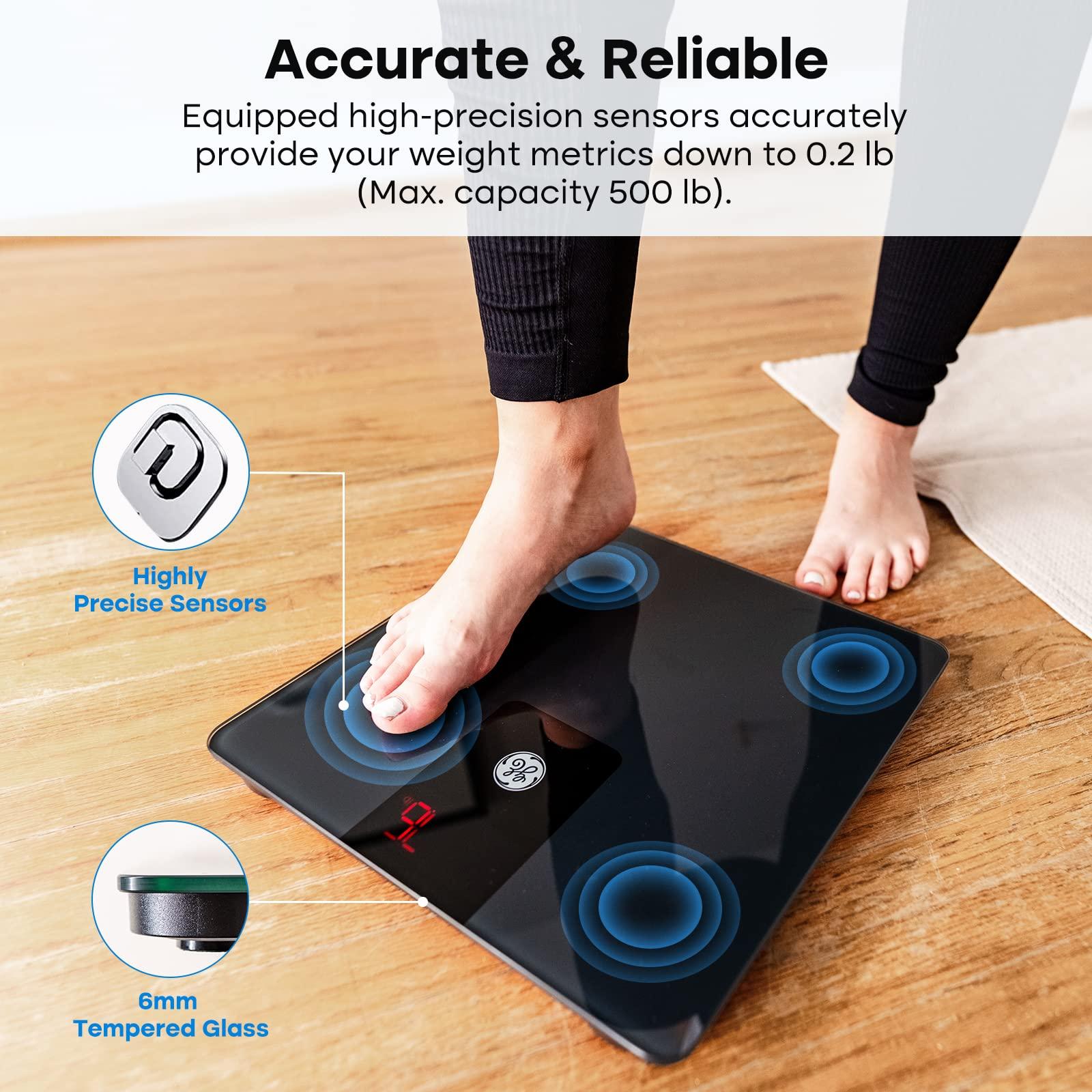 GE GE Bathroom Scale Body Weight: Digital BMI Weight Balance Scales FSA HSA Eligible Heavy Duty Measuring Device for People Accurate Bluetooth Weighing Electronic Weigh Machine, Black