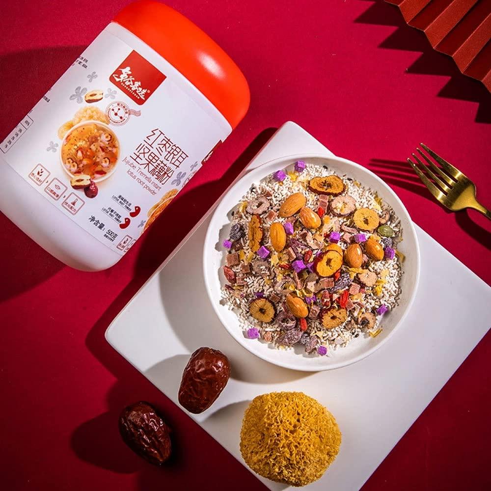 TEAERPKLAE Red Date and White Fungus Instant Lotus Root Powder Soup 17.6 oz/500g Noodle Soup with Nuts Drink a full breakfast porridge Nutritional breakfast drink substitute