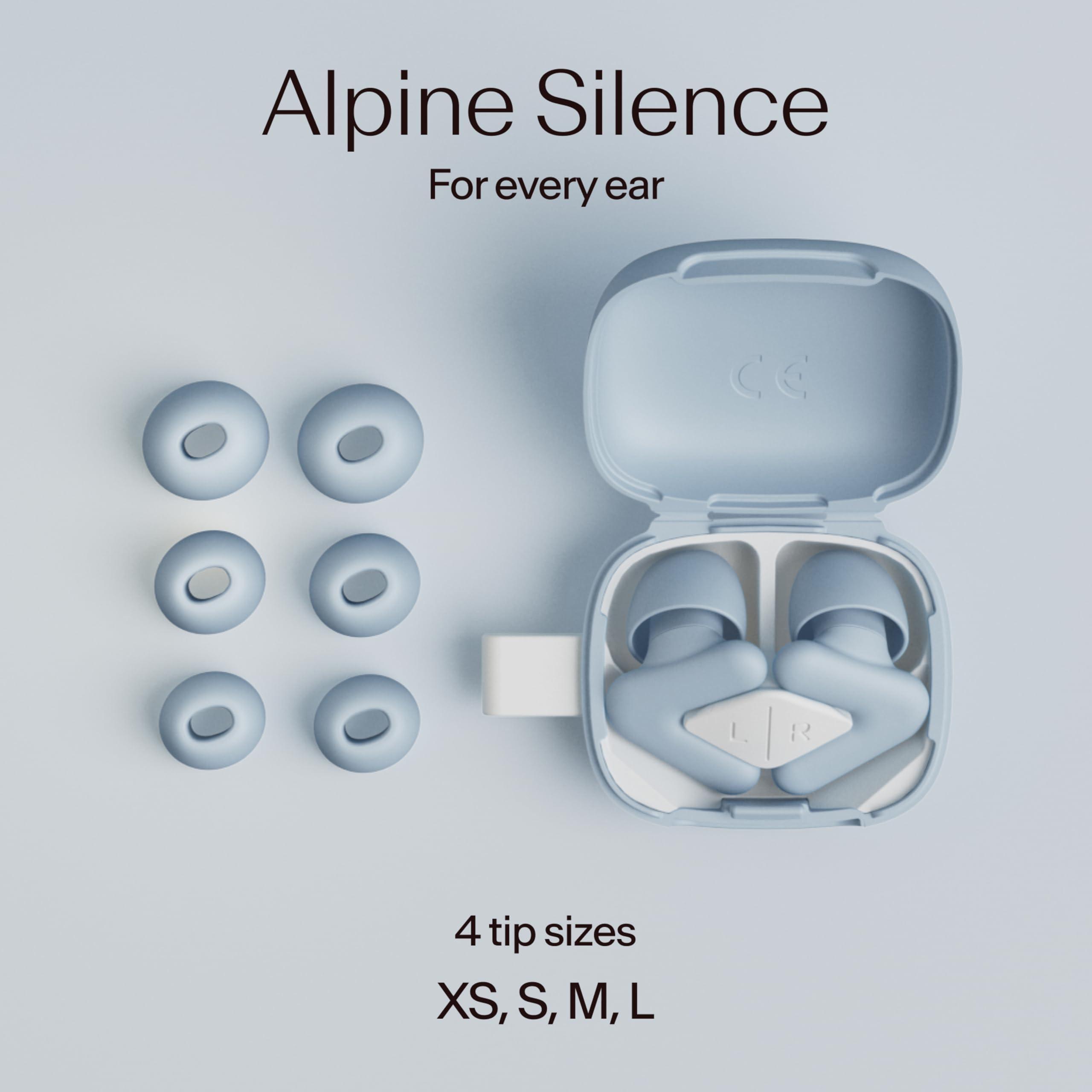Alpine Alpine Silence Ear Plugs for Sleep, Focus & Travel - V-Shape Snug Fit & Soft Oval Tips 4 Sizes XS/S/M/L - Comfortable, Reusable Hearing Protection - 22dB Blue