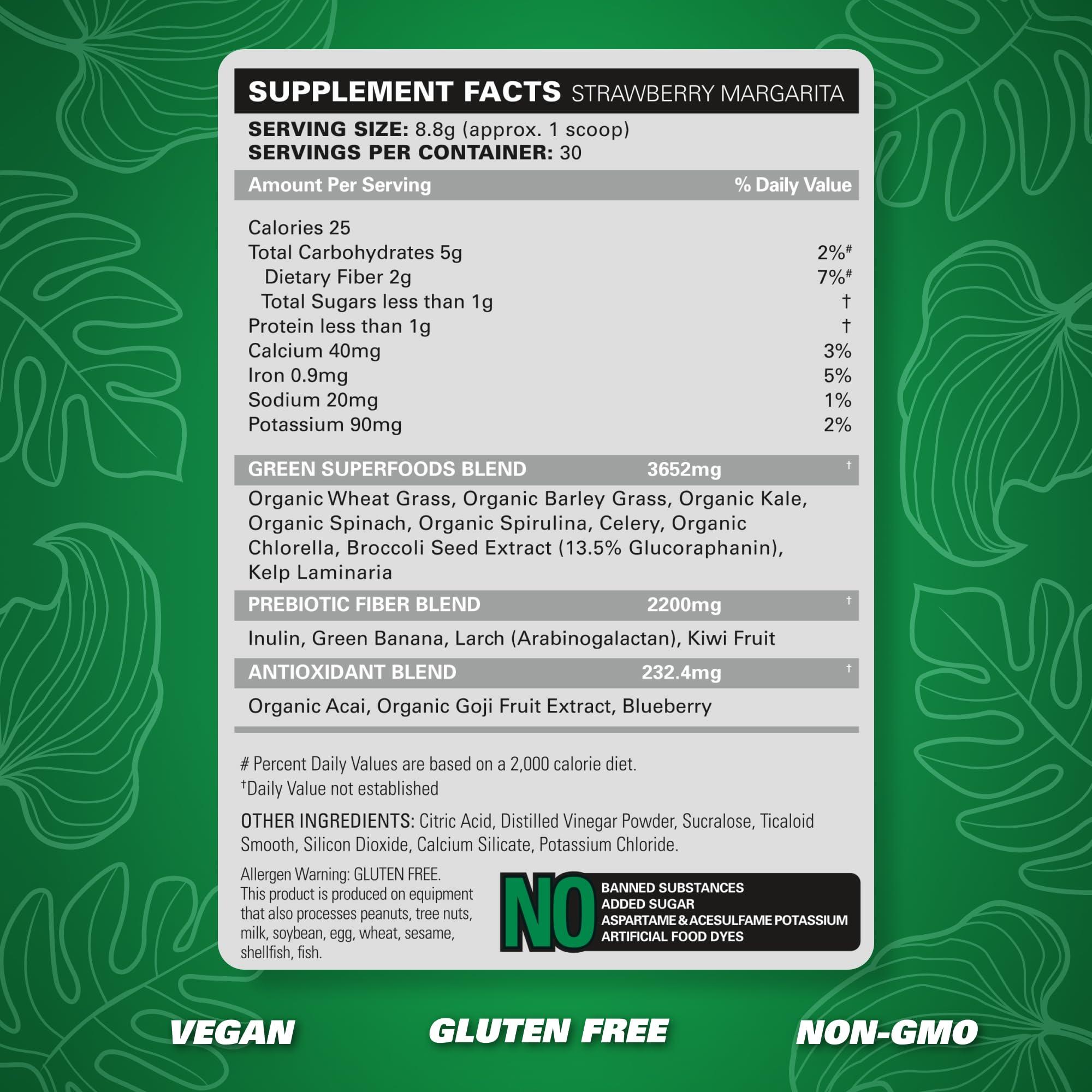 EHP Labs EHPlabs OxyGreens Super Greens Powder - Spirulina & Chlorella Superfood, Green Juice Powder & Greens Supplements with Prebiotic Fibre, Antioxidants & Immunity Support, 30 Serves (Strawberry Margarita)