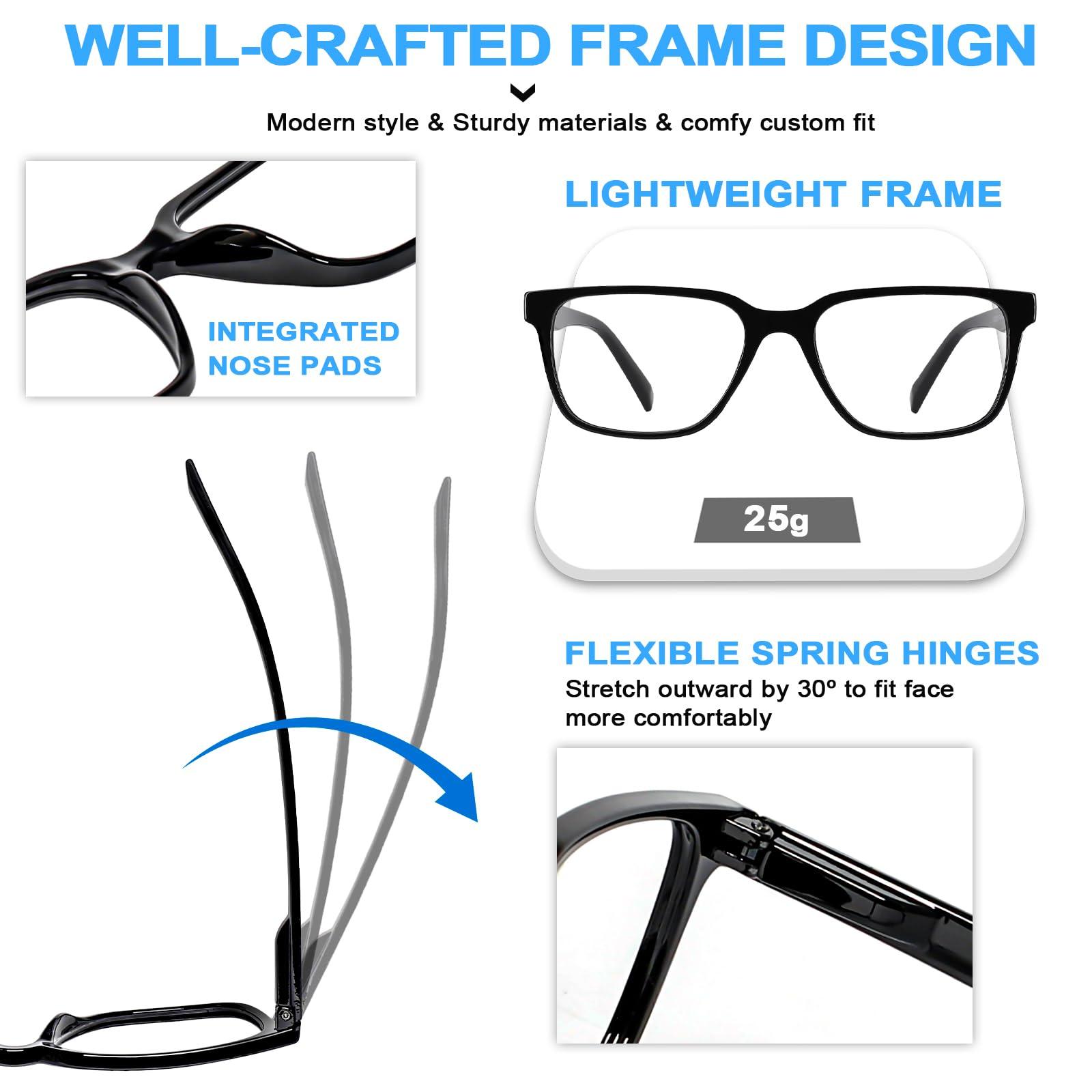 WEMOOTANTS WEMOOTANTS Mens Blue Light Blocking Reading Glasses Lightweight Square Readers 1.5 for Men 1.00 1.25 1.50 1.75 2.00 2.25 2.50 2.75 3.00 3.50 4.00 (Black 150)