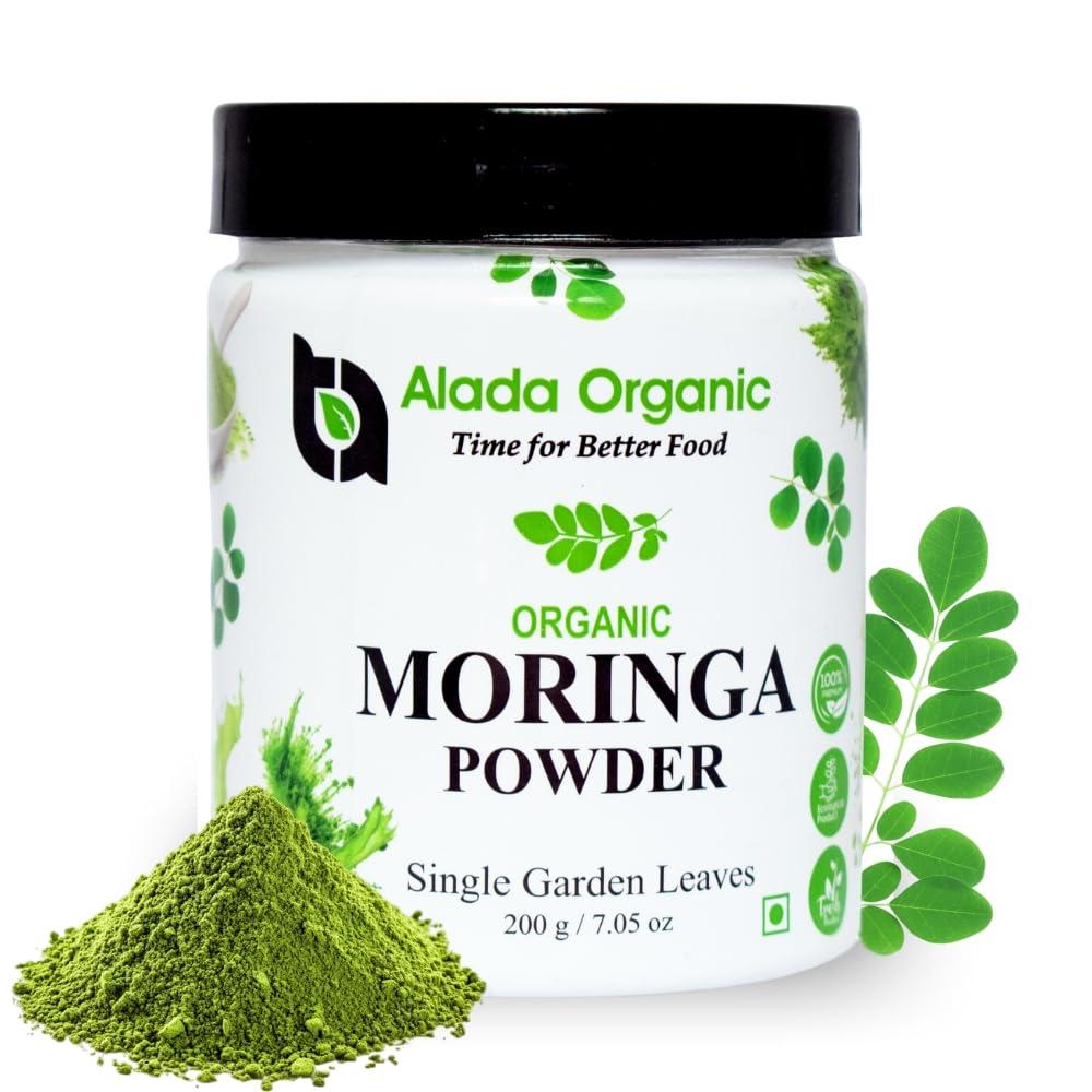 ALADA ORGANIC ALADA ORGANIC Moringa - Moringa Powder Single Garden Premium 100% Leaf Powder India Organic Certified, Moringa Oleifera - Smoothies, Drinks, Tea & Recipes -7.05 OZ