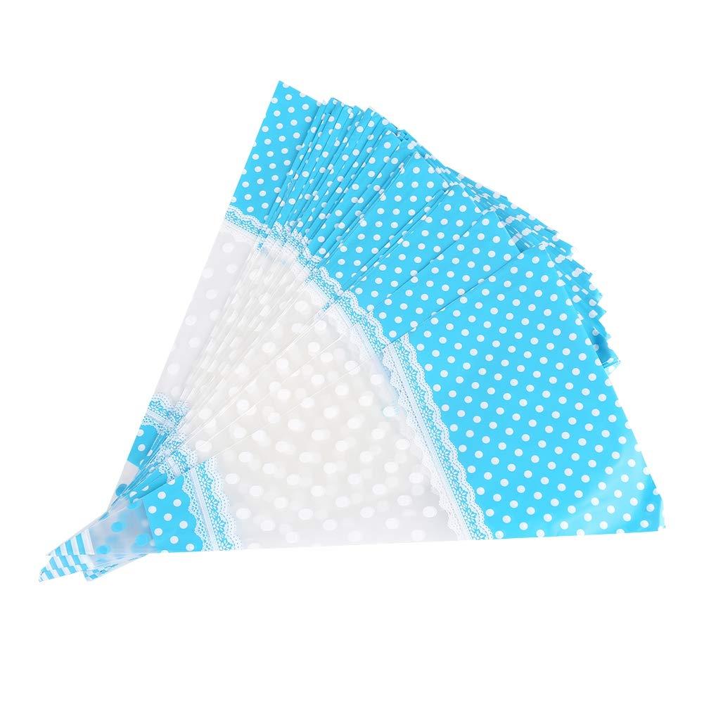 Kuuleyn Cone Shaped Cellophane Treat Bags, Cellophane Cone Bags, 50 Packs Festival Clear Cone Shaped Treat Popcorn Bags Cellophane Candy Bags with Twist Tie (Blue, 4 Silk * 17cm * 30cm)