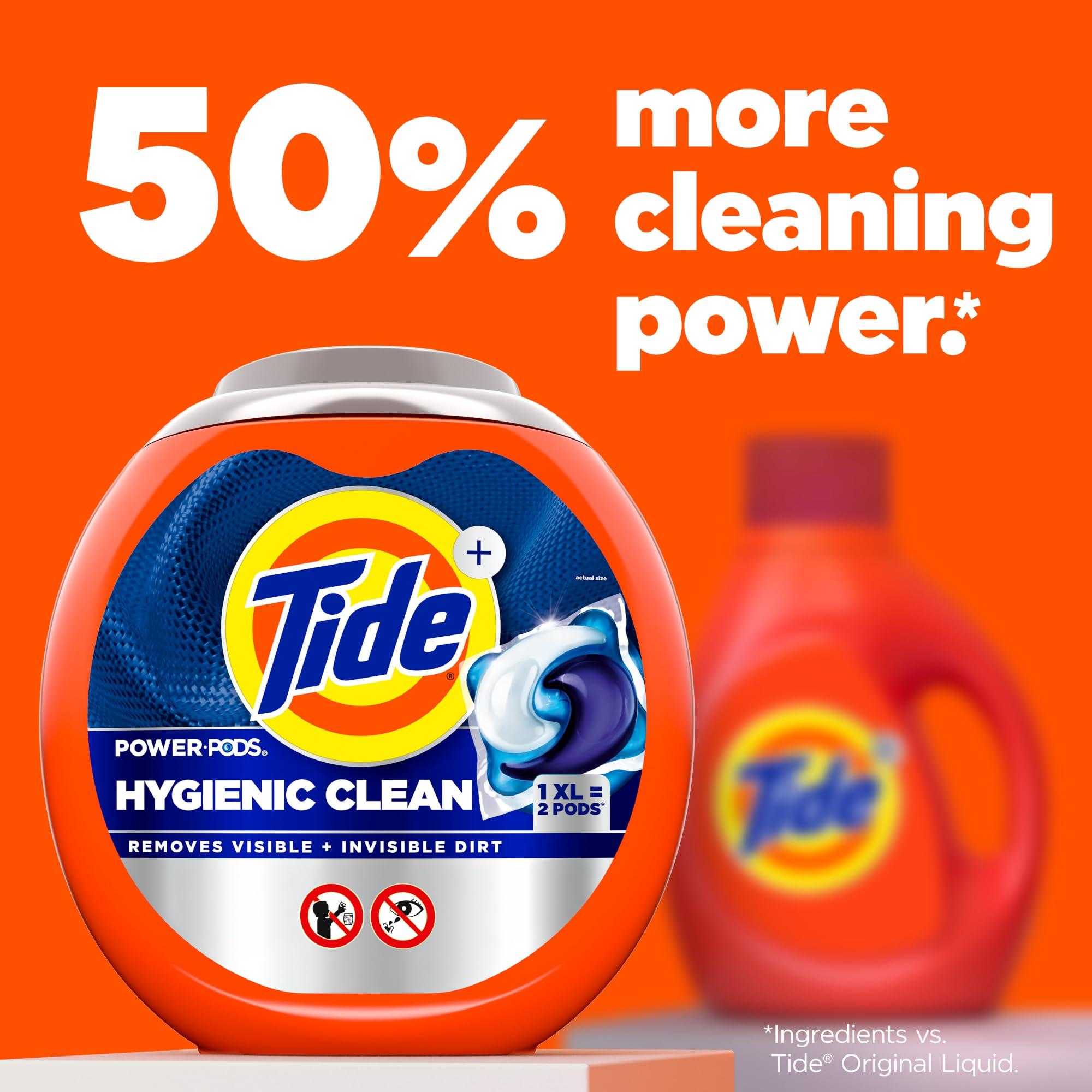 Tide Tide Power PODs Hygienic Clean Heavy Duty Liquid Laundry Detergent Pacs, Free and Clear of Dyes and Perfumes, For Visible and Invisible Dirt, 45 Count, HE Compatible