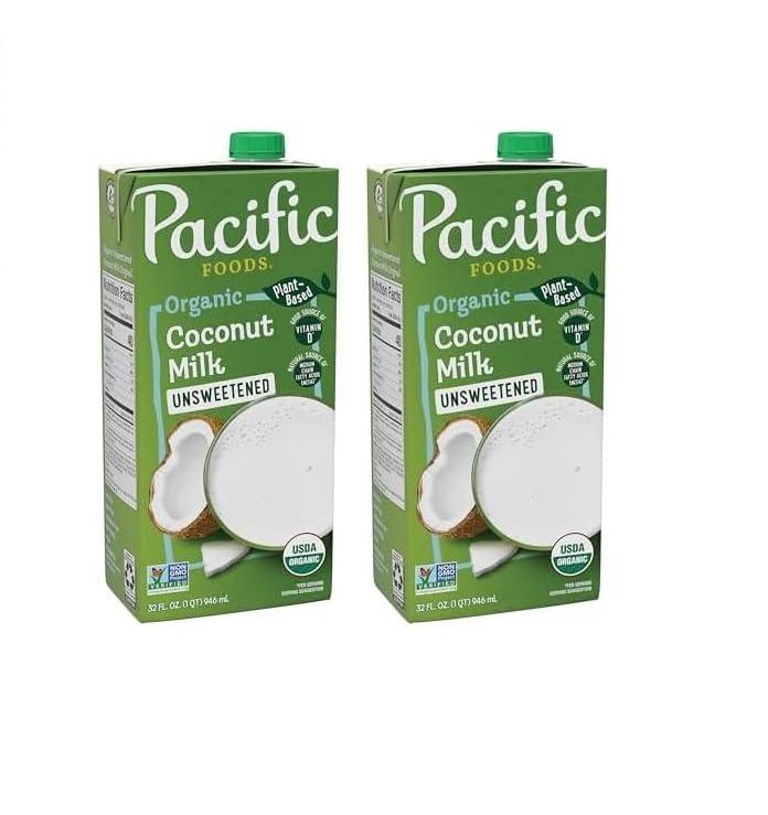 Pacific Foods Pacific Foods Organic Unsweetened Coconut Milk, Plant Based Milk, 32 oz Carton (Pack of 2)