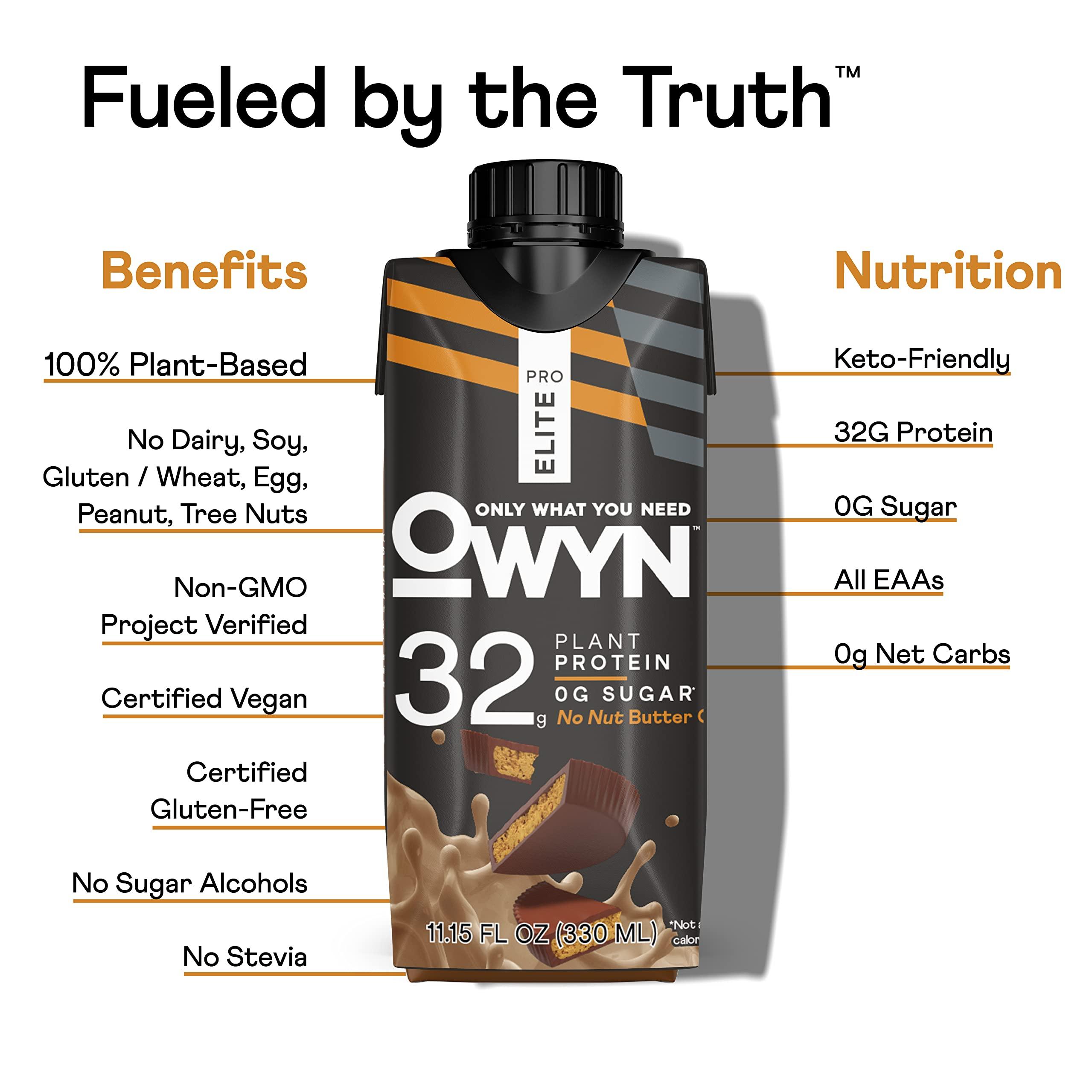 OWYN Only What You Need OWYN Pro Elite Vegan Plant-Based High Protein Shake, No Nut Butter Cup, 32g Plant Protein, Superfoods Greens for Workout and Recovery, 0g Net Carbs, Zero Sugar, Keto (12 Pack)