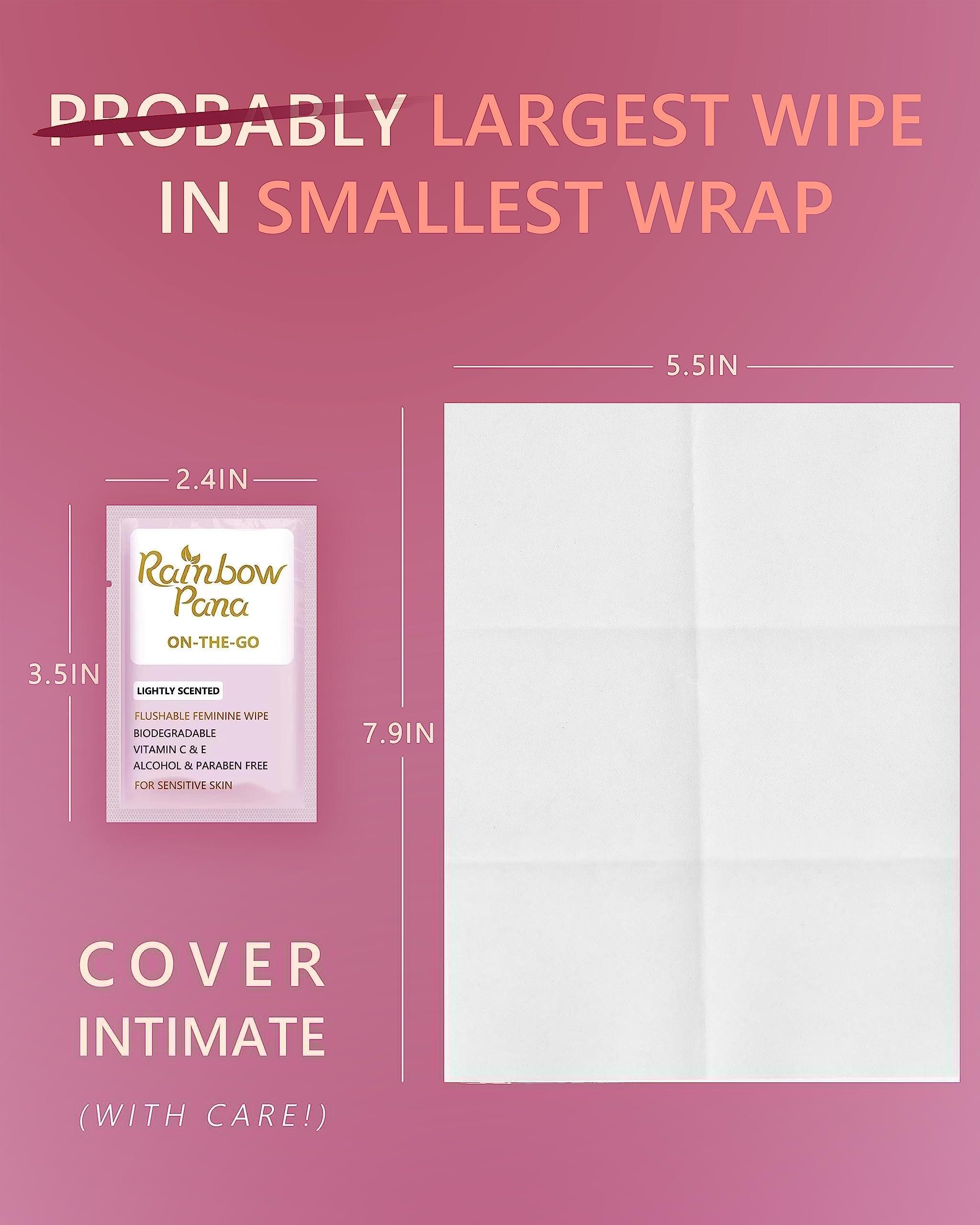 Rainbow Pana RainbowPana Feminine Wipes, 40 Count ON-THE-GO Individually Wrapped | Flushable Wipes, Travel Wipes for Women, Pre/Post-Intimacy Cleansing | Aloe, Portulaca, Vitamin E | pH Balanced, Biodegradable