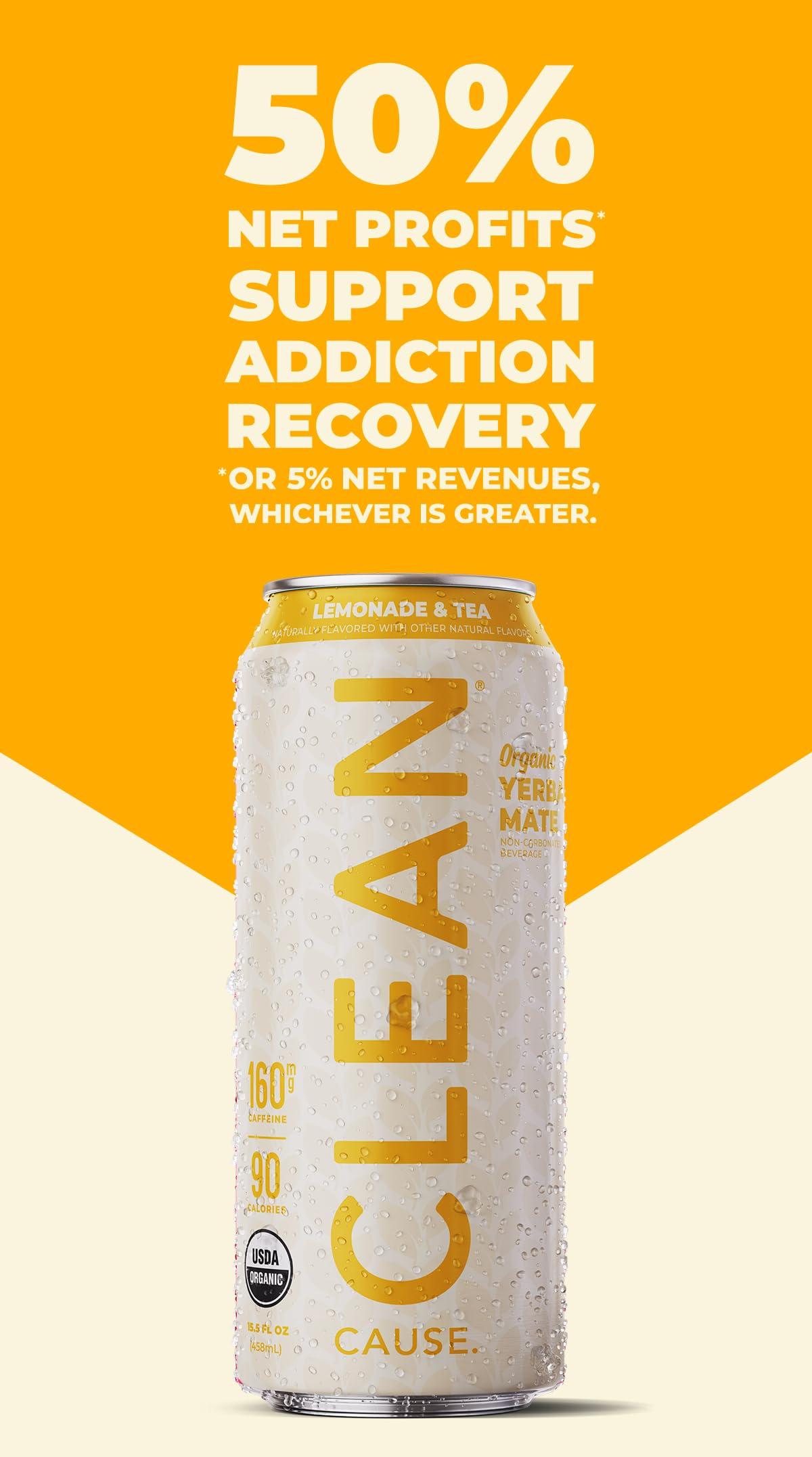 CLEAN CAUSE. NEW! CLEAN Cause Lemonade & Tea USDA Organic Yerba Mate Tea (15.5oz cans, 12-Pack Case) Non-Carbonated, 160mg Caffeine