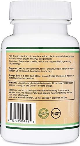 Double Wood Supplements PQQ Supplement - 20mg, 60 Capsules (Pyrroloquinoline Quinone) Promotes Mitochondria ATP Coenzyme Levels, Energy Optimizer and Sleep Support (Non-GMO, Gluten Free, Vegan Safe) by Double Wood