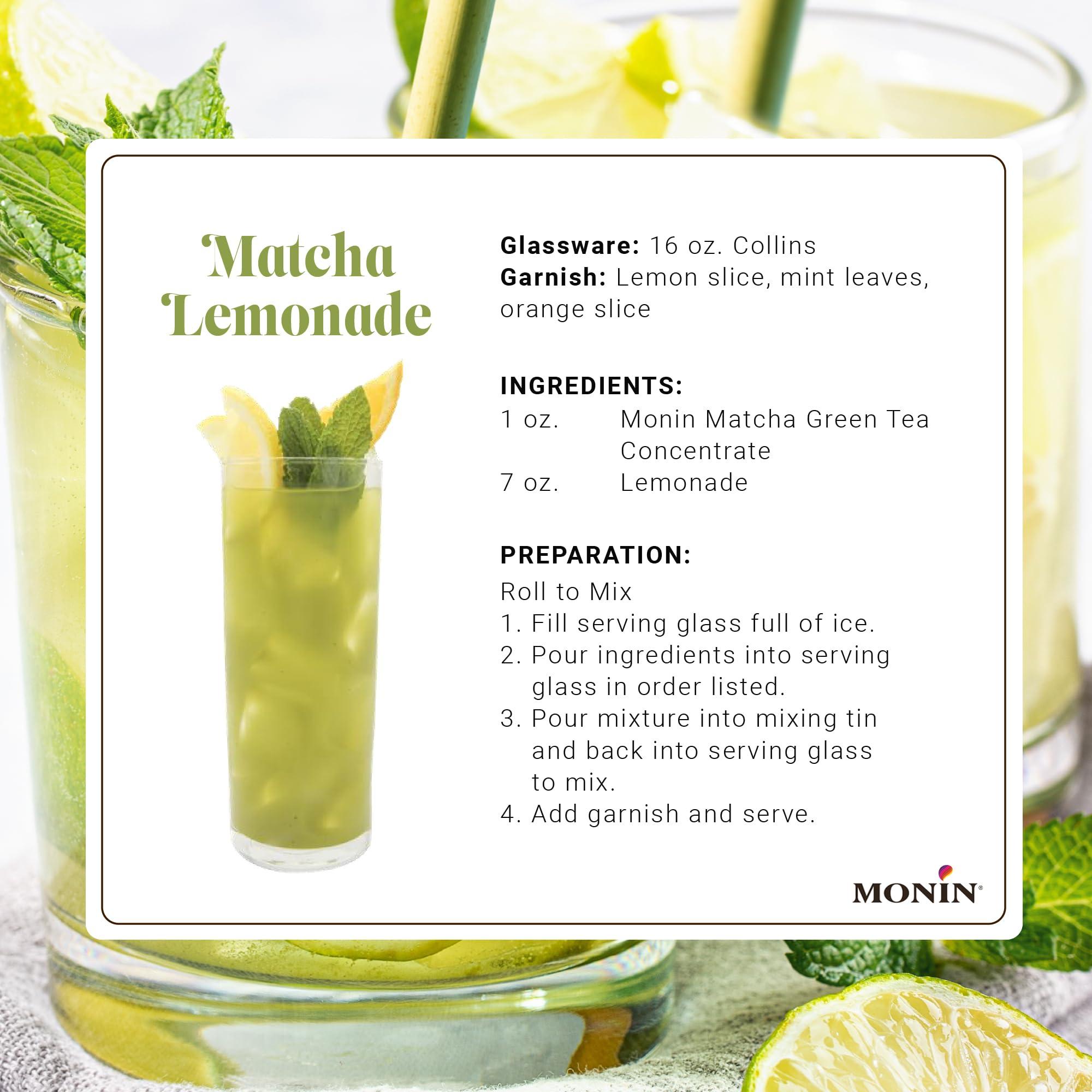 Monin Monin - Matcha Green Tea Concentrate, Made with Organic Japanese Matcha Powder, 40mg Caffeine Per Serving, Great for Matcha Lattes, Lemonades, & Desserts, Non-GMO, Gluten-Free (Plastic, 1 Liter)