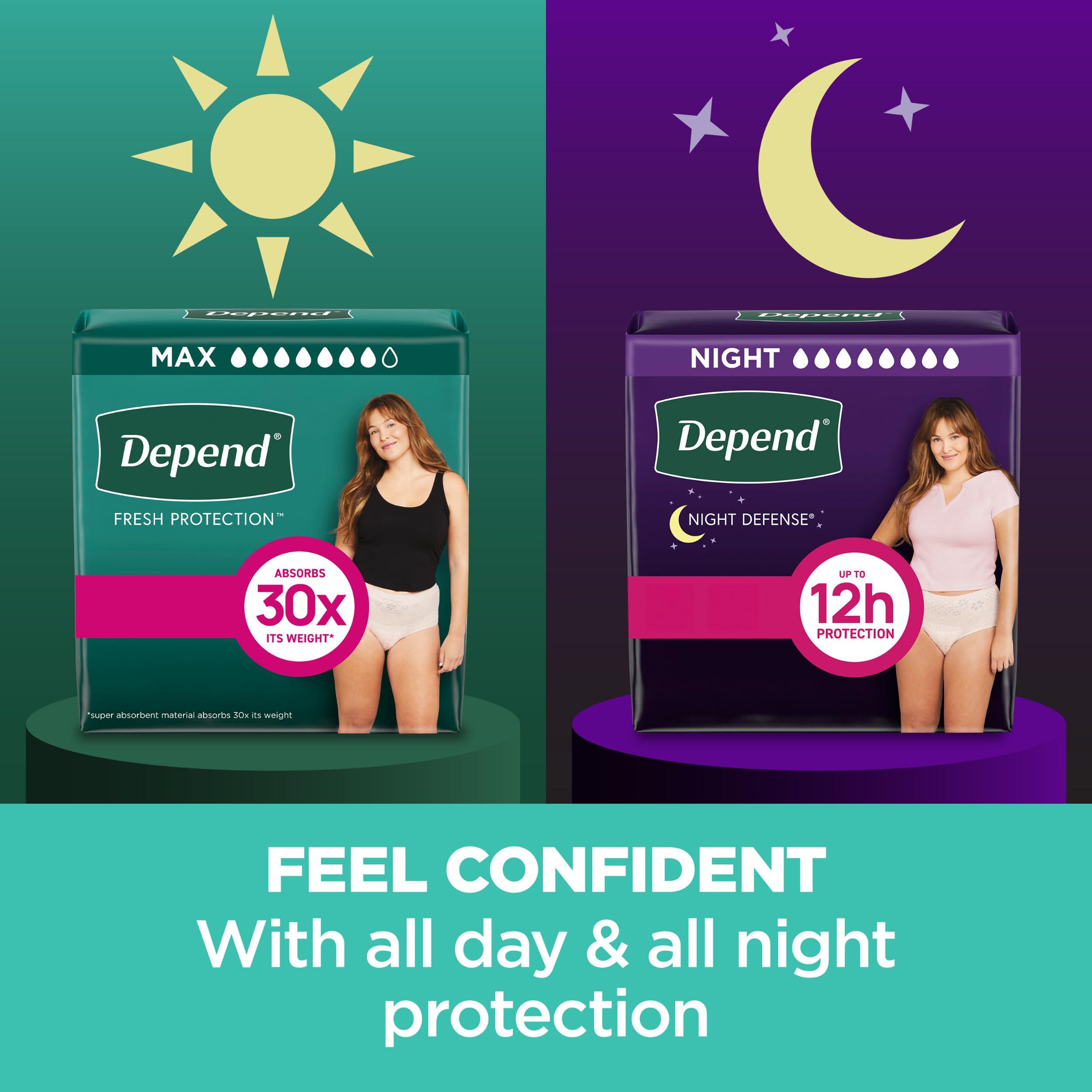 Depend Depend Fresh Protection Adult Incontinence & Postpartum Bladder Leak Underwear for Women, Disposable, Maximum, Extra-Large, Blush, 26 Count, Packaging May Vary