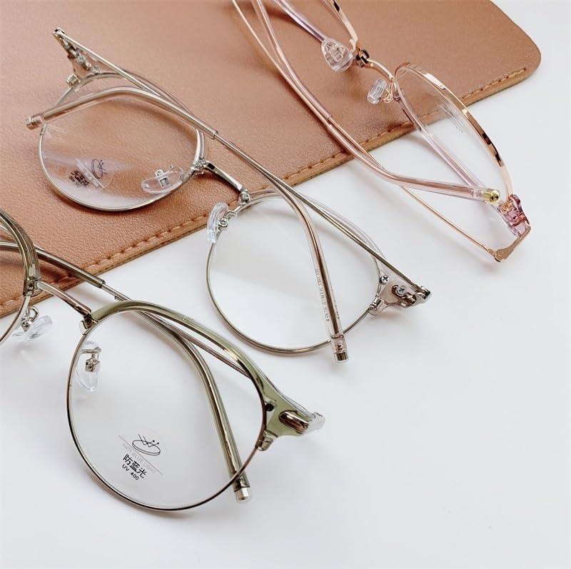 TUDEXX TUDEXX Round Blue Light Glasses for Men Women Wire Frame UV Blocking Computer Glasses Clear Lens Ultra Light Eyewear (Color : Clear-Gray, Size : +100)