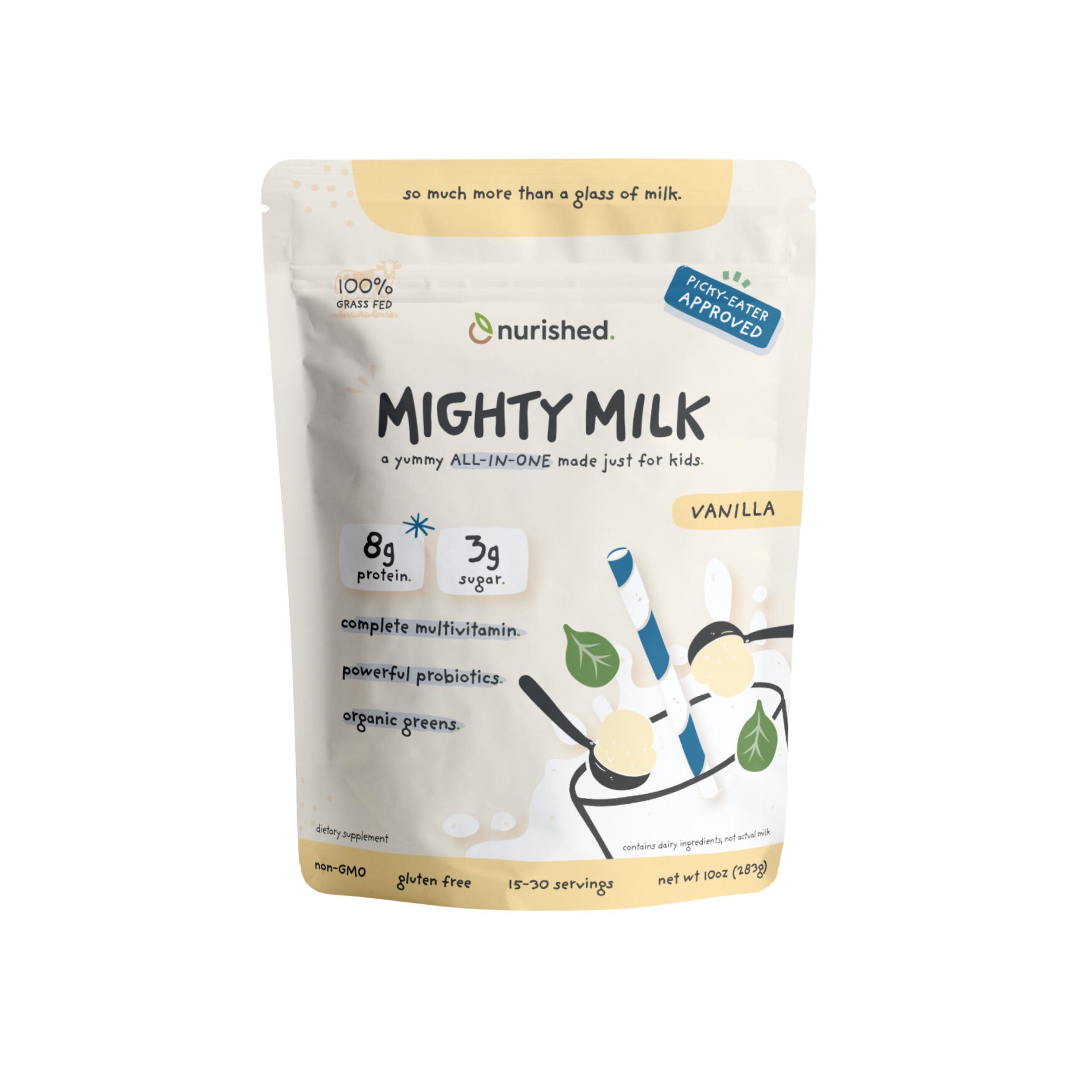 Nurished Nurished Vanilla Mighty Milk - Kids All-in-One Daily Protein Powder & Multivitamin Boosted with 2 Billion Probiotics & Organic Spinach - Natural Flavors, Colors & Sweeteners - 15-30 Servings