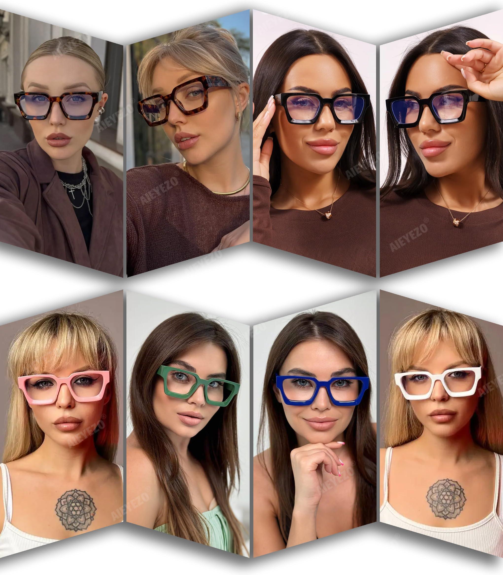 AIEYEZO AIEYEZO Square Thick Frame Glasses for Women Men Fashion Blue Light Glasses Trendy Chic Computer Eyeglasses (Black + Green)