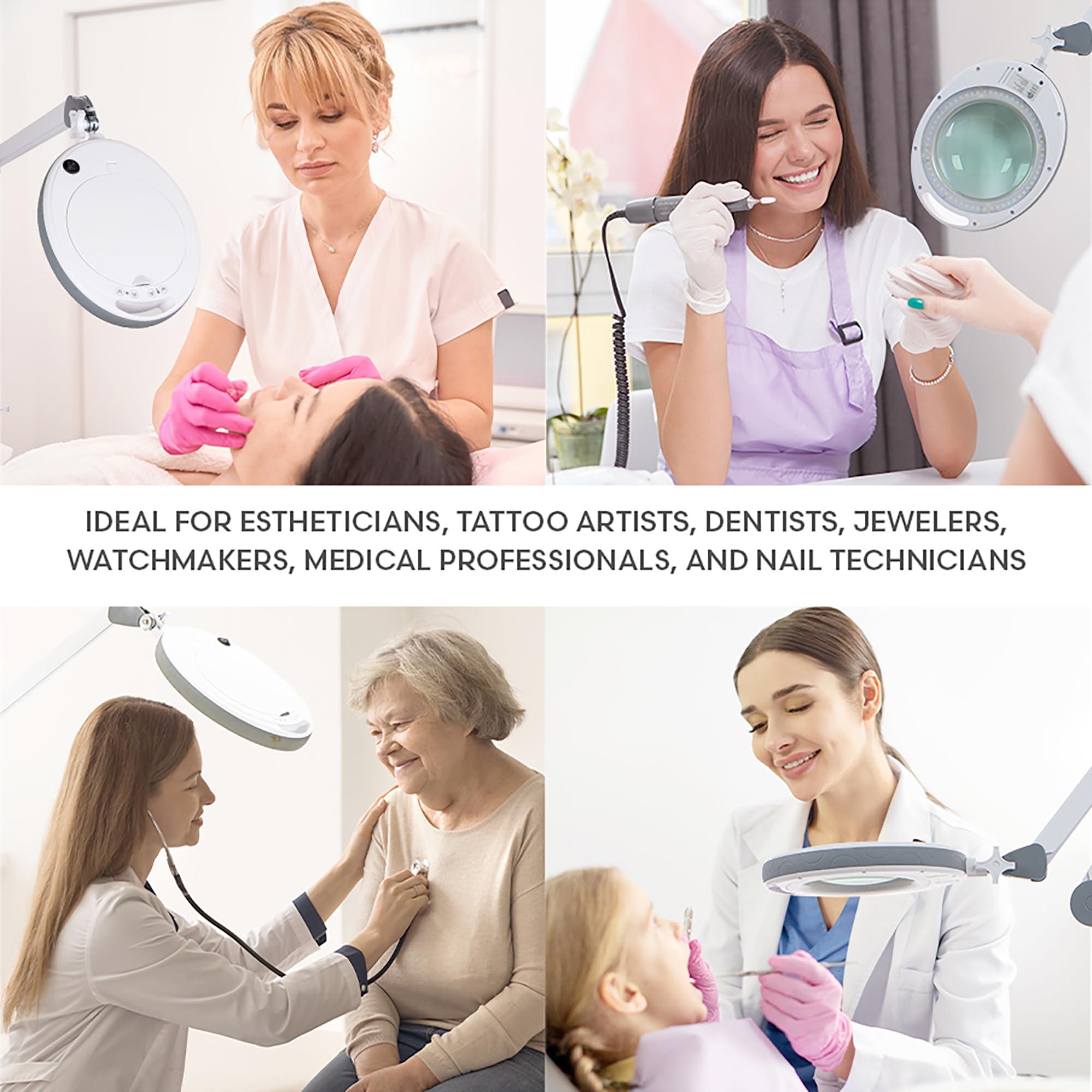 SKINACT Pro Series Moda LED (5X Diopter) Magnifying Lamp with Large Glass 5.5" Width and Touch Control Brightening Adjustment System