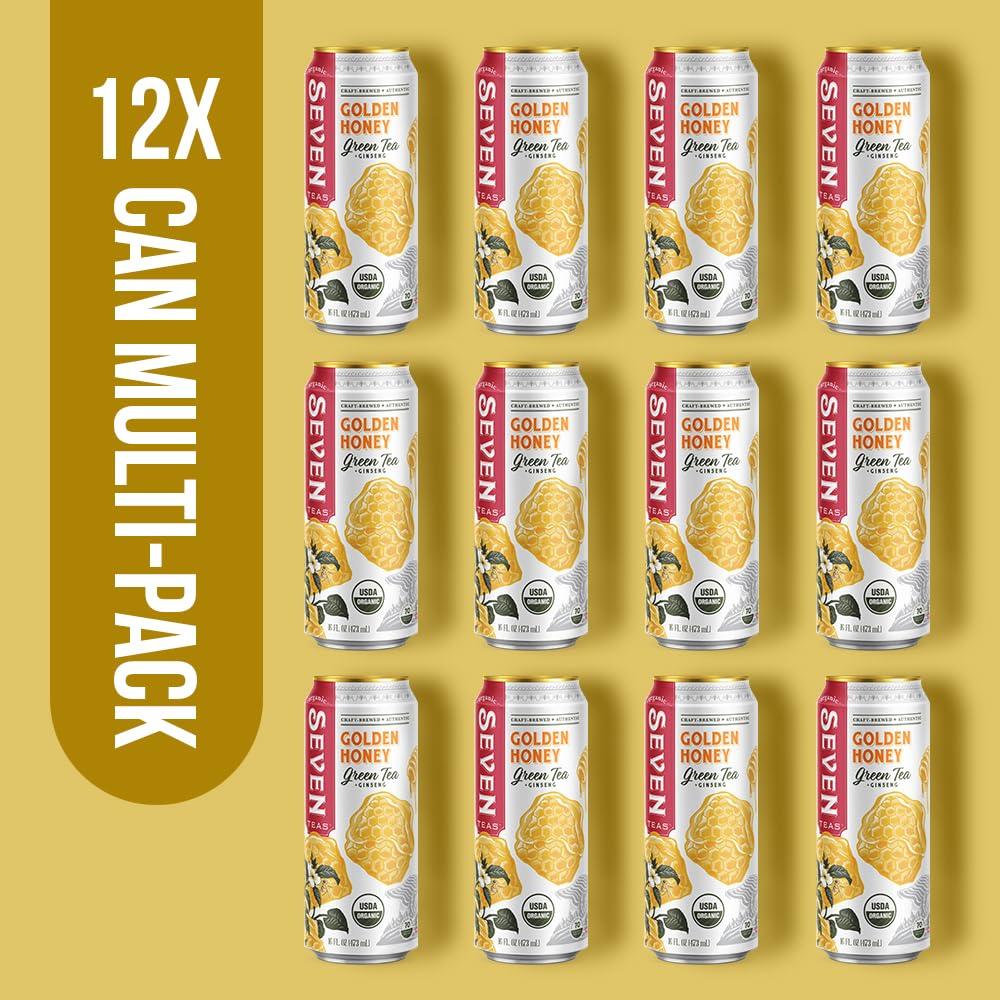 SevenTeas SevenTeas Golden Honey Green Tea, 16 OZ (Pack of 12 Cans), Lightly Sweetened Organic Iced Tea