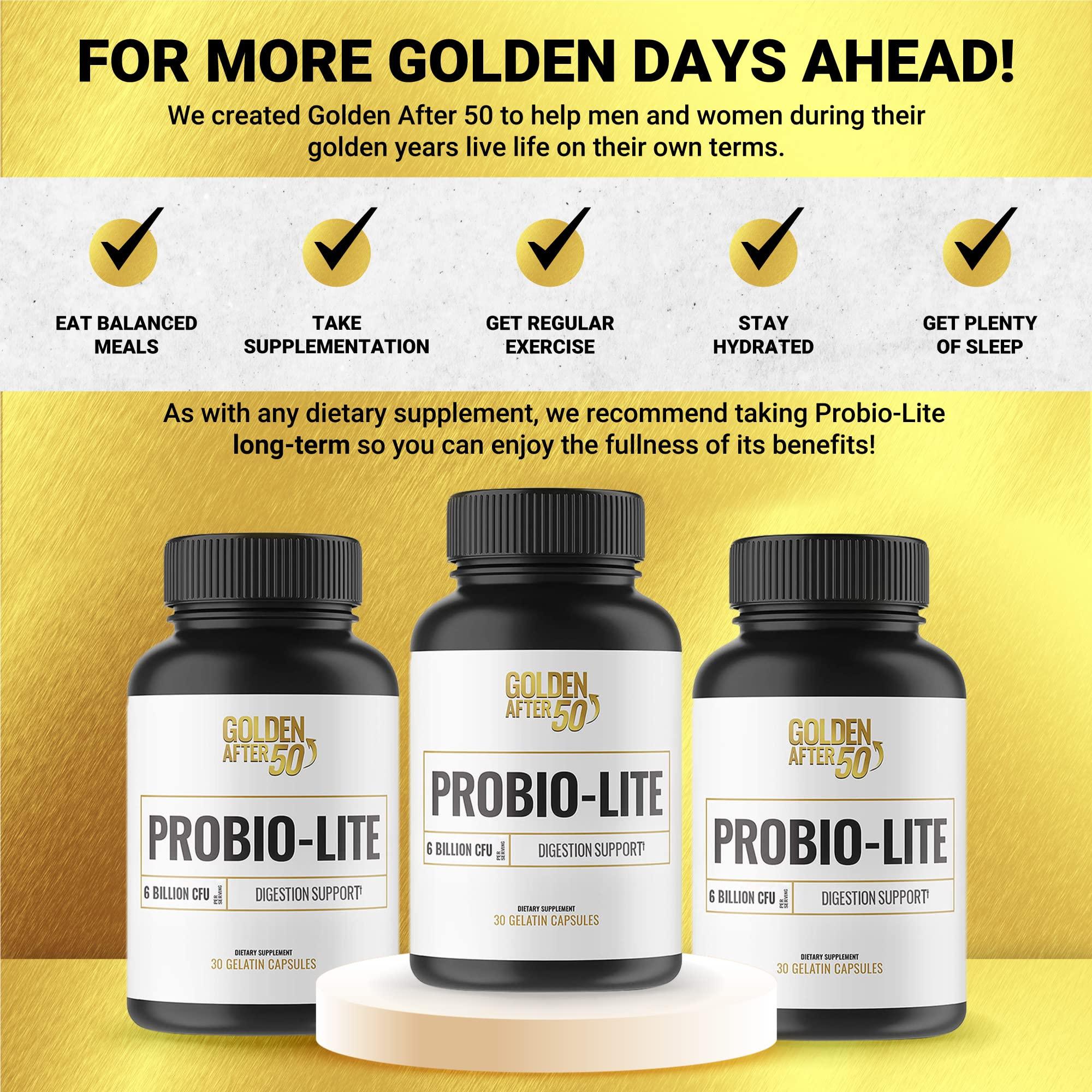 Golden After 50 Golden After 50 Probio-Lite - for Gut Health and Digestion Support - Probiotics for Men and Women - 30 Gelatin Capsules - Probiotics for Occasional Heartburn, Gas, Indigestion