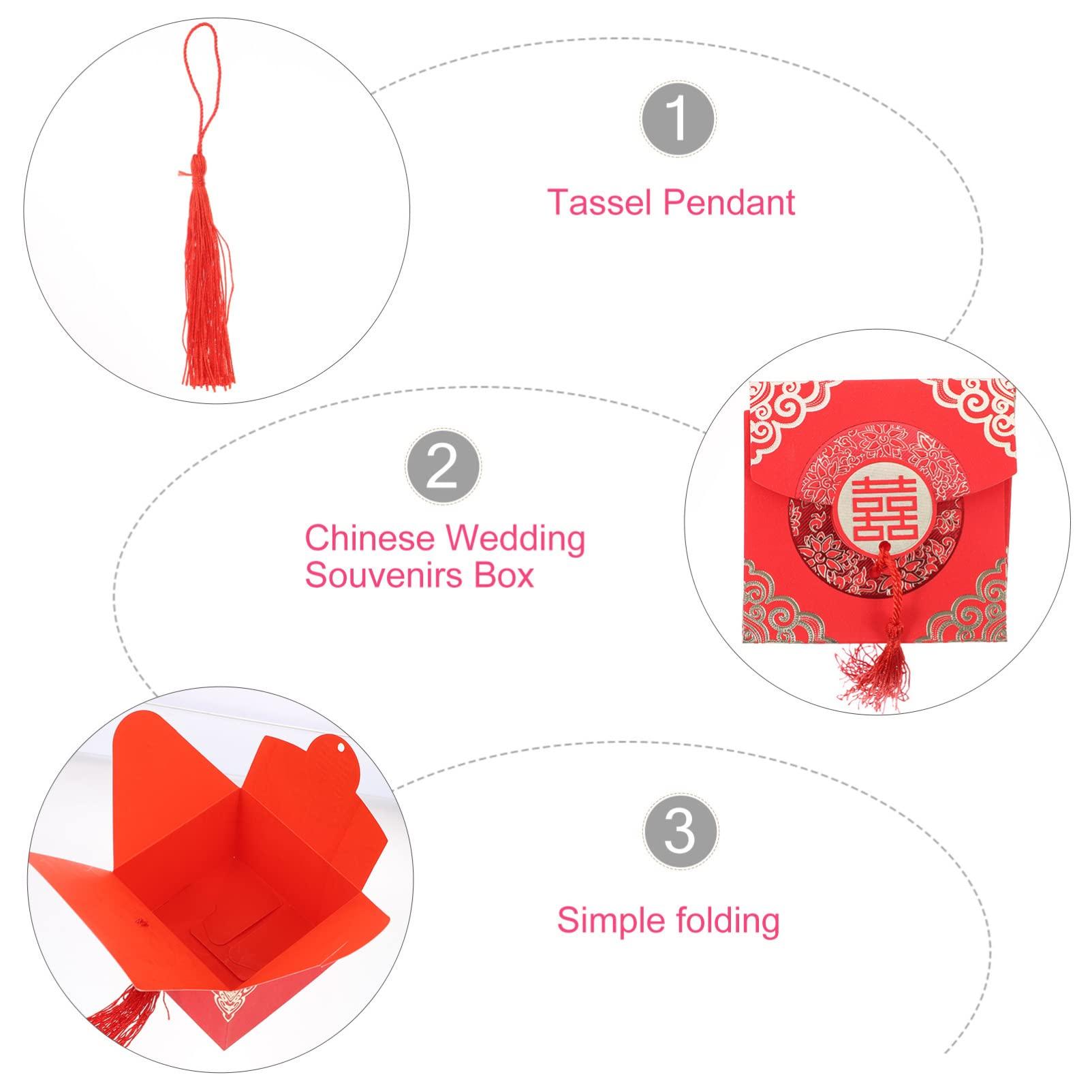 BESTOYARD BESTOYARD 20pcs Boxes Chinese Candy Box Cookie Container Red Tassel Wedding Candy Containers Chinese Tassel Wedding Party Favor Gift Packing Box Souvenir Box Chocolate Box Bride Paper