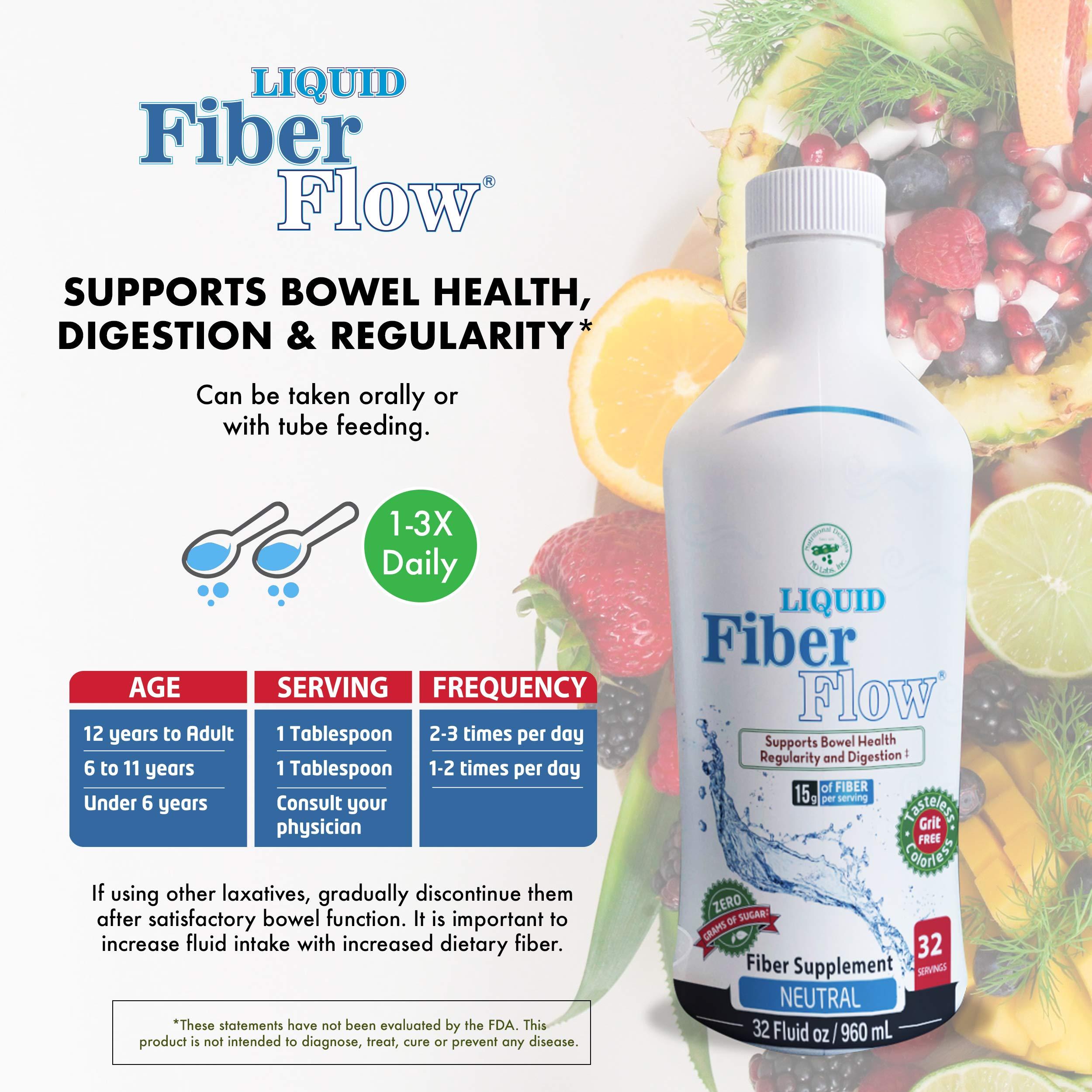 NUTRITIONAL DESIGNS ND LABS, INC SINCE 1986 Nutritional Designs Liquid Fiber Flow Sugar-Free Prebiotic Inulin Fiber Supplement, All Natural Bowel Regularity Drink for Healthy Intestinal Balance, 100 Packets