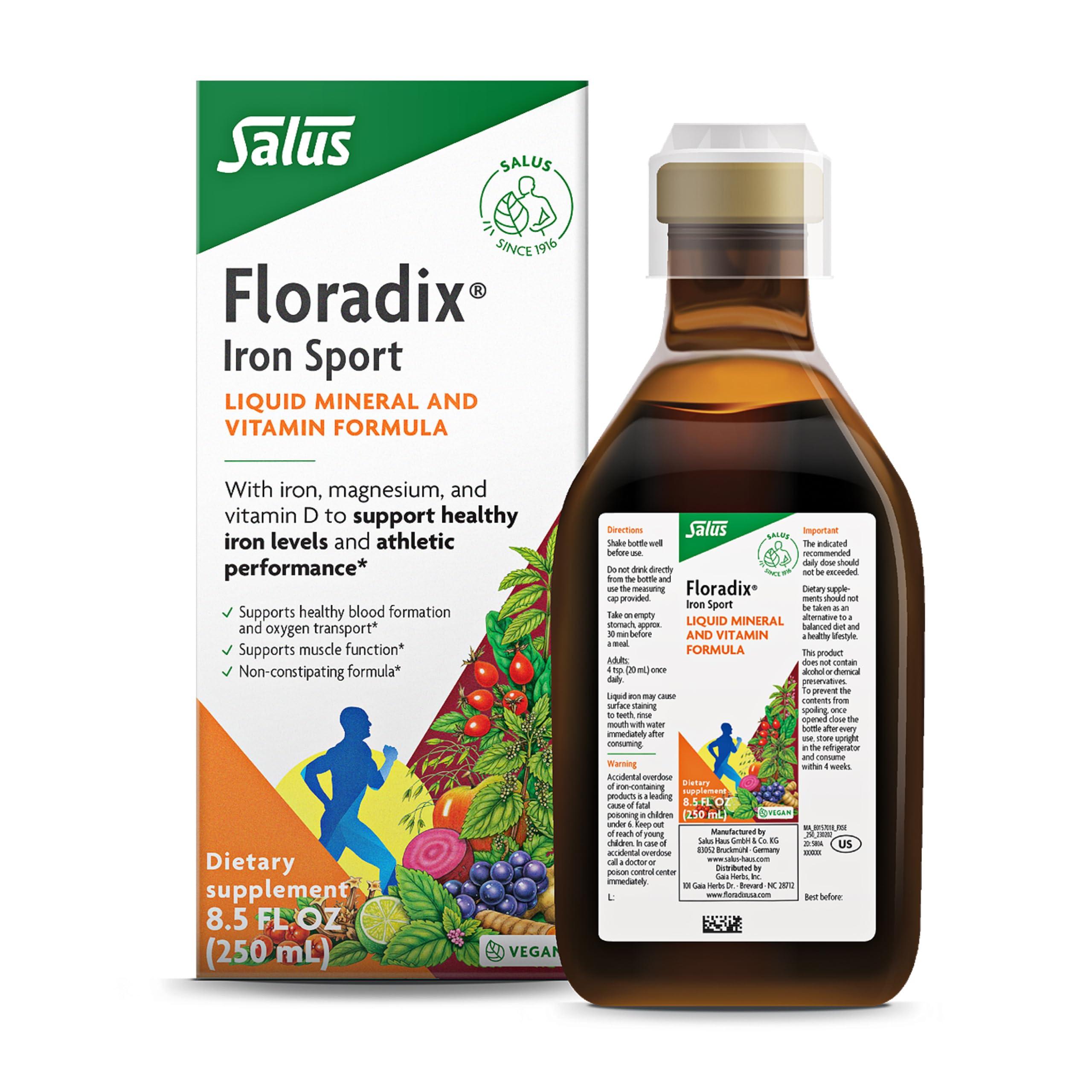 Floradix Floradix Iron Sport Liquid Mineral & Vitamin Formula - Daily Vitamin for Nutritional & Energy Support - Sports Nutrition with Gentle Iron, B Vitamins & More - Vegan & Non-GMO - 8.5 fl oz