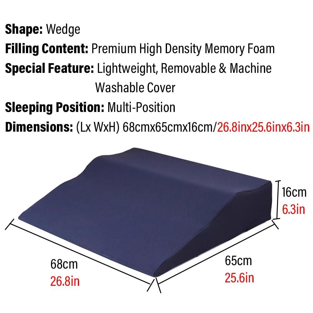 WAHHWF WAHHWF Wedge Pillow for Sleeping, Elderly/Adult/Pregnant Bed Wedge Pillow for Sleep/Acid Reflux/Post Shoulder Surgery/Heartburn/GERD/Snoring (Color : Blue, Size : 68x65x16cm/26.8x25.6x6in)