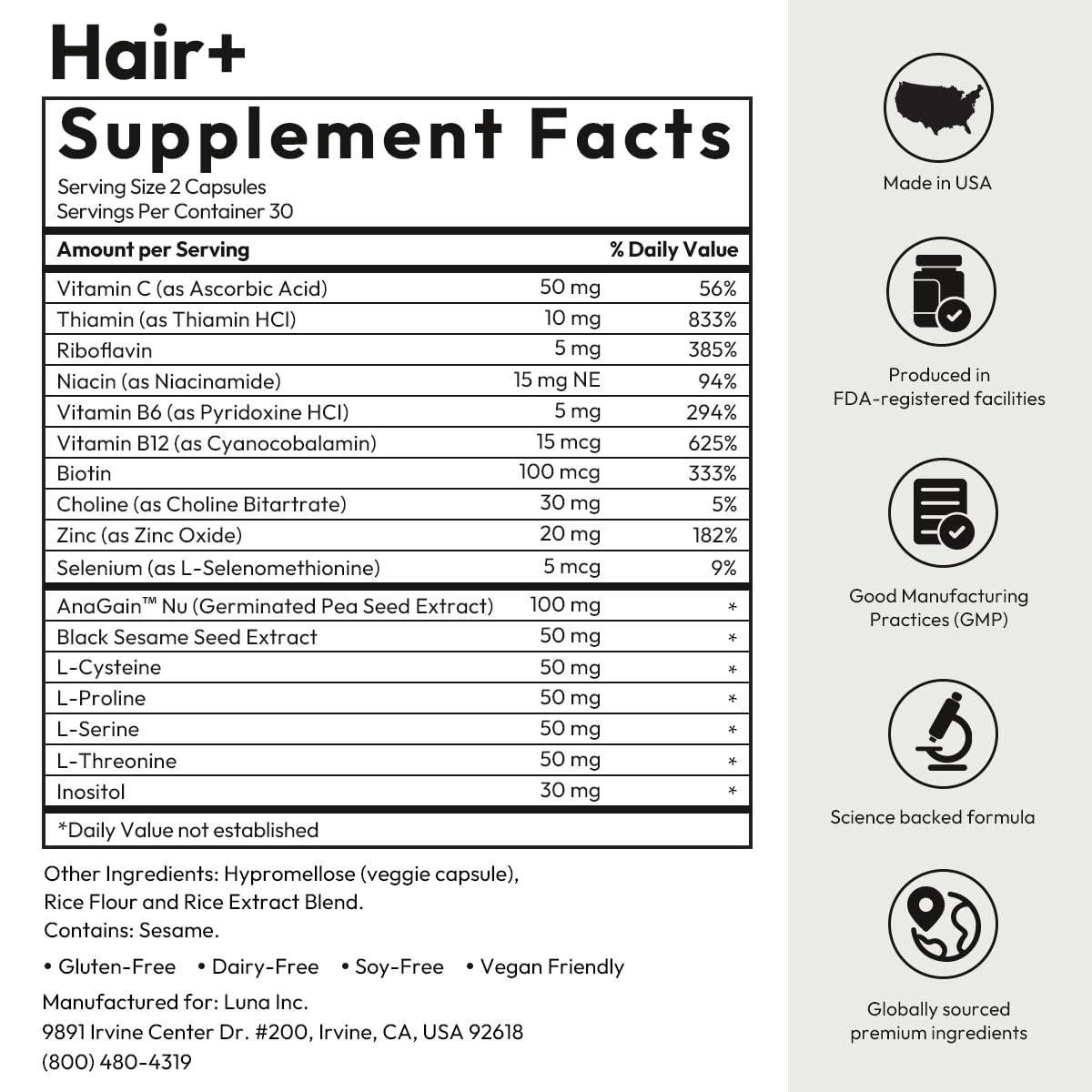 BigVita BigVita Hair Growth Supplement, Lab Tested for Thicker, Fuller Hair, Faster Growth with AnaGain Nu, Black Sesame Extract, Biotin, For Women & Men, Vegan, Made in USA 2 Month Supply
