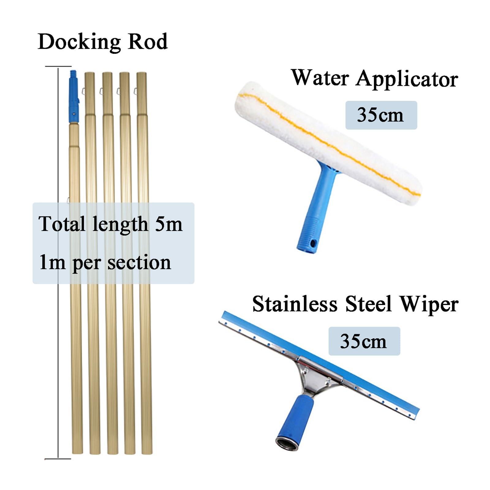 LONGWEISHOP Telescopic Window Cleaner with Squeegees, Reinforced Extension Pole, High Reach Window Cleaner Tool, Cleaning Kit with 1.2-12m Extension Pole(Docking Rod 5m)