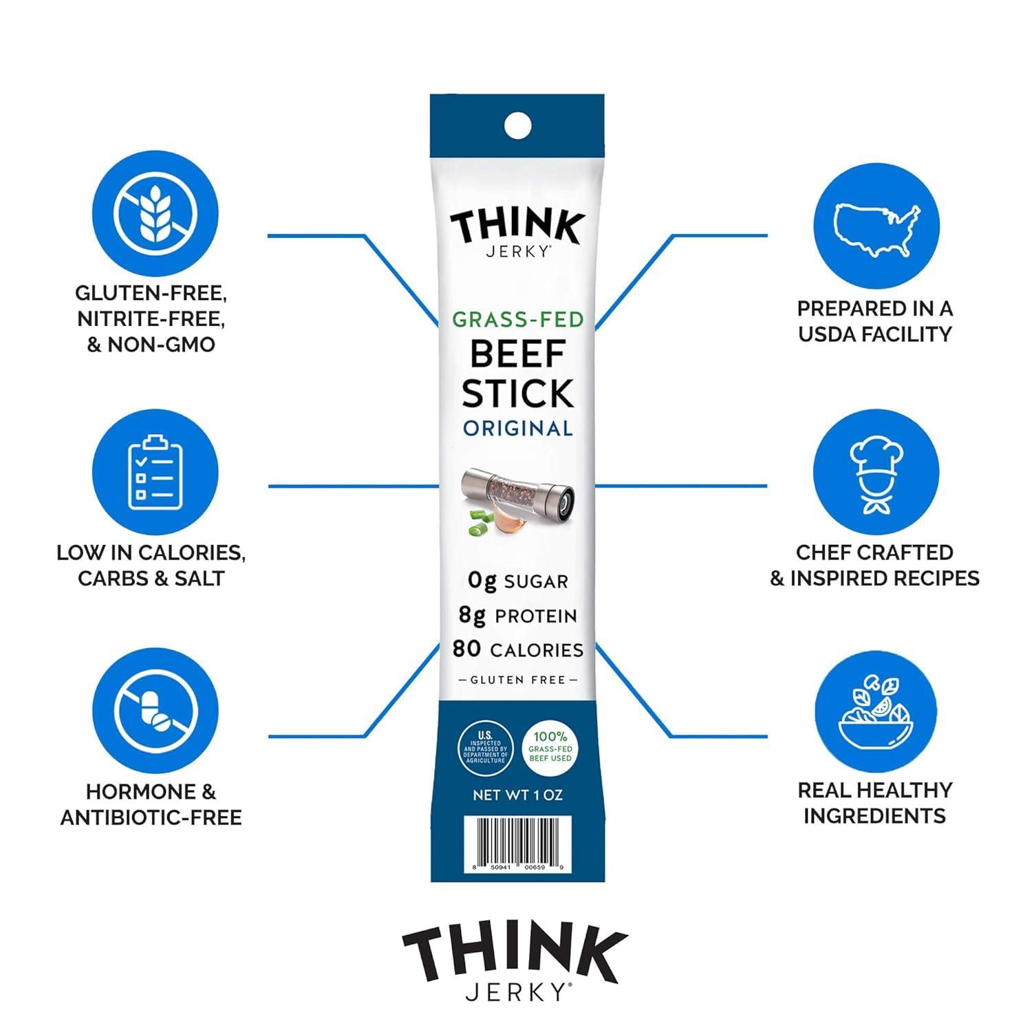 Think Jerky Think Jerky, Meat Stick Variety Pack, Original Grass-Fed Beef Sticks and All-Natural Turkey Sticks and Grass-Fed Jalapeno Beef Sticks (0.5 Ounce Sticks, Pack of 18 Sticks) - Sugar Free, Gluten Free, Non GMO, No Nitrates, Keto Friendly, Paleo, High Pr