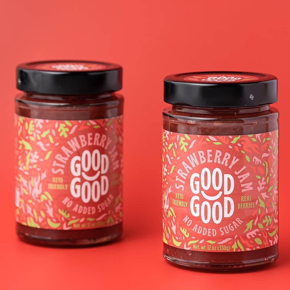 Good Good GOOD GOOD No Added Sugar Fruit Jam Variety Pack of 4 - Keto Friendly Jelly - Strawberry, Concord Grape, Forest Fruits and Raspberry Jam - Low Carb, Low-Calorie and Vegan - 12oz / 330g Jars