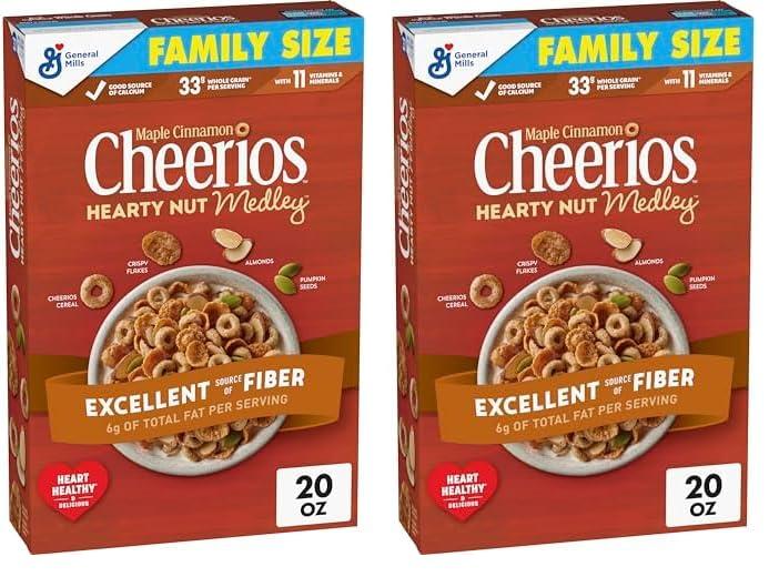 Cheerios Cheerios Hearty Nut Medley Breakfast Cereal, Maple Cinnamon Flavored, Made With Whole Grain, Family Size, 20 oz (Pack of 2)