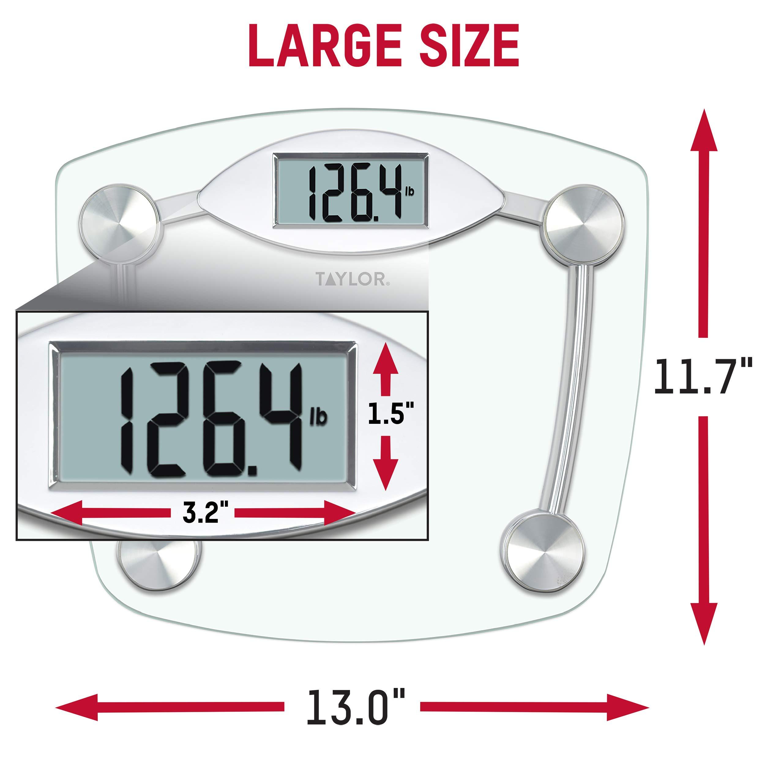 Taylor Precision Products Taylor Digital Bathroom Scale, Highly Accurate Body Weight Scale, Instant On and Off, 400 lb, Sturdy Clear Glass with Chrome Finish Base