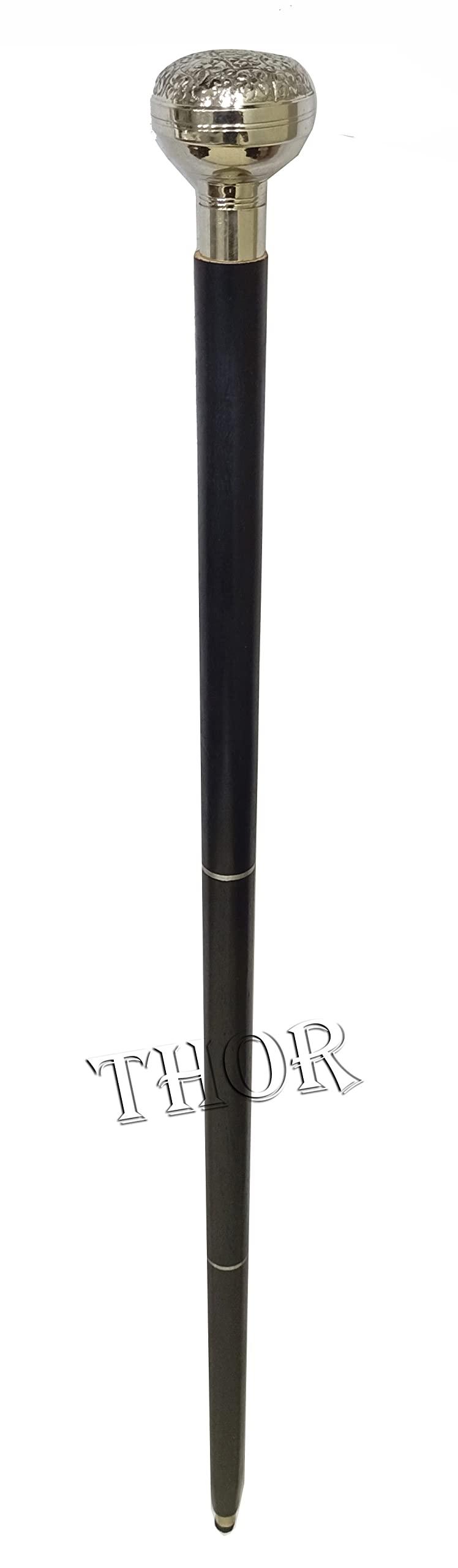 THOR INSTRUMENTS Bat Masterson Cane Replica| Pewter Brass Handle Unisex Derby Cane |Decorative Defense Victorian Walking Sticks for Men | Lightweight Classic Walking Stick