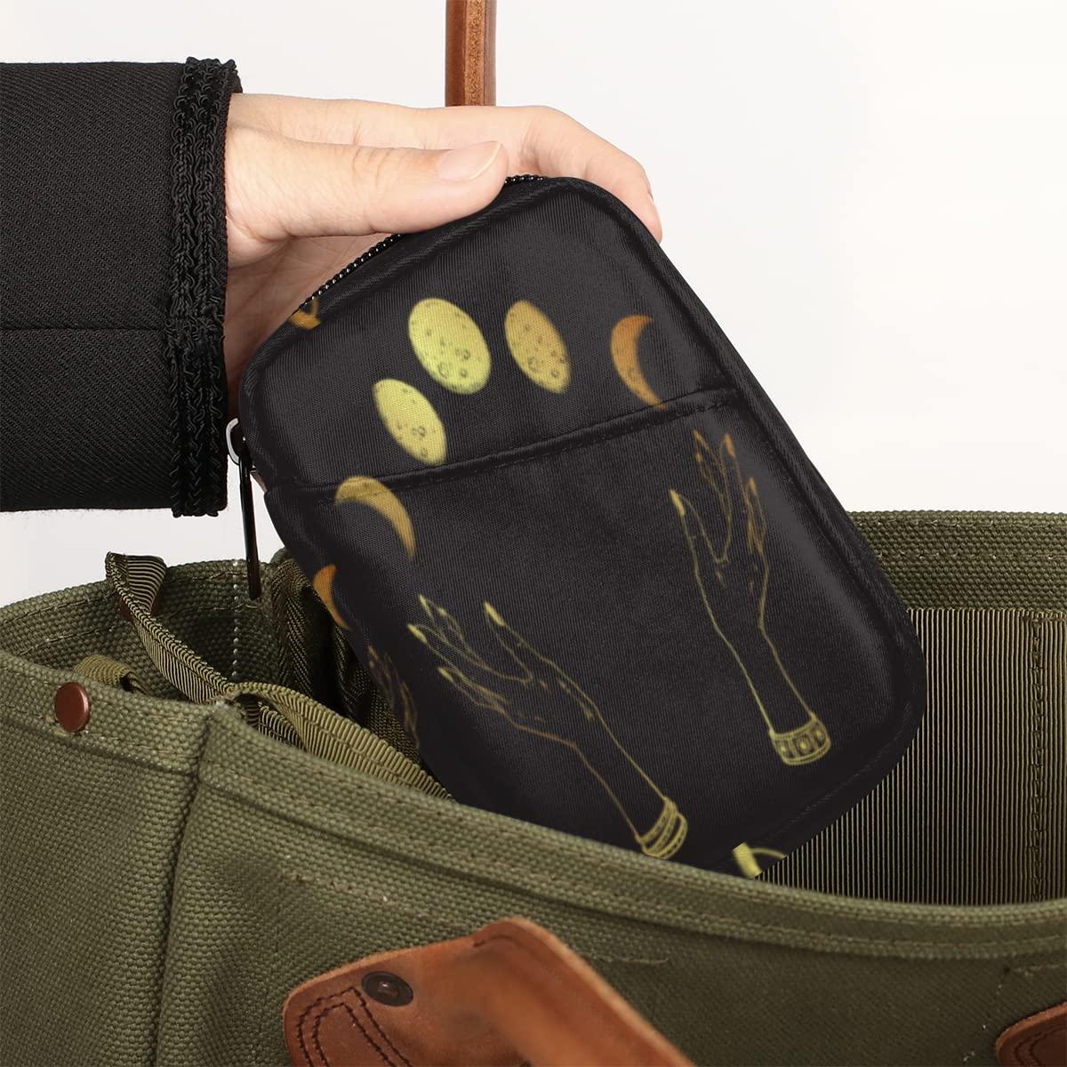 bisibuy Gold Moon Phases Pill Case Weekly Medicine Organizer with Travel Bag Seven-Day Pill Box Vitamin Supplement Box Fish Oil Pills Holder