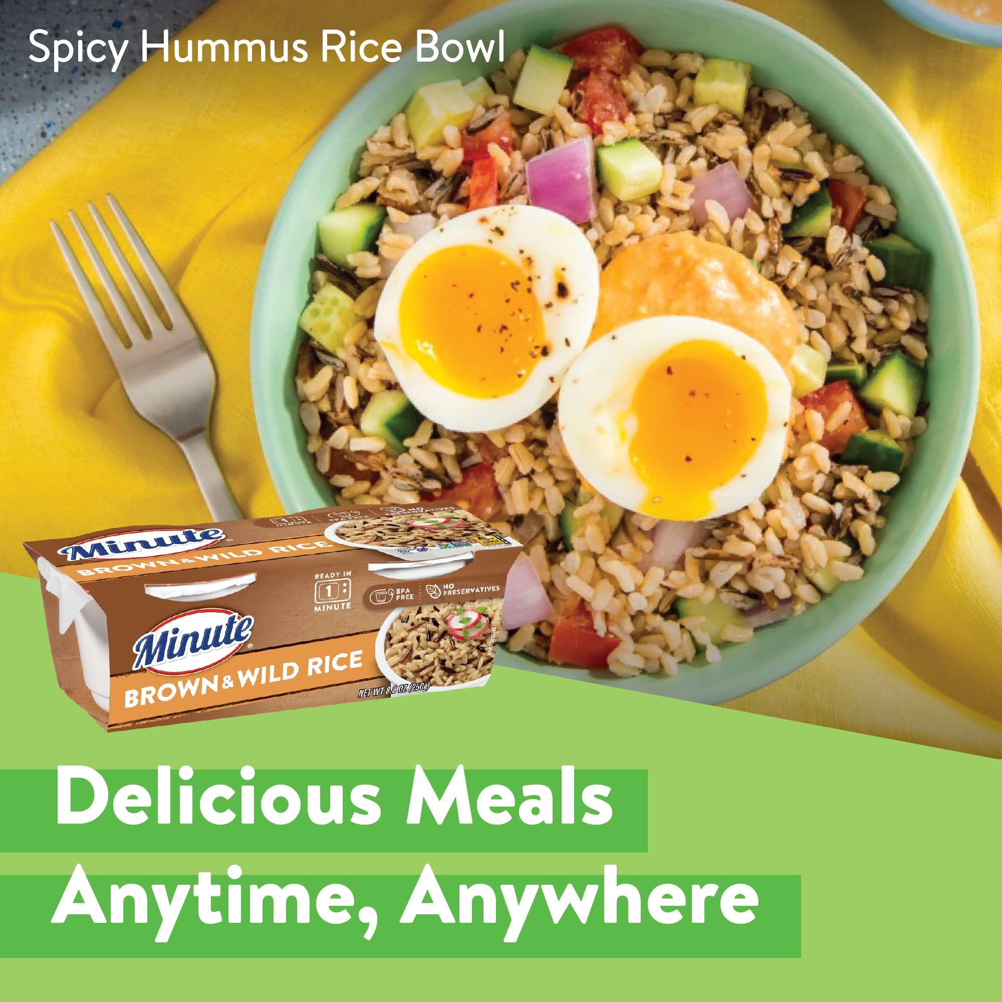 Minute Minute Ready-to-Serve Brown and Wild Rice, Microwavable Rice Cups, 4.4-Ounce Cups, 2 Count, (Pack of 8)
