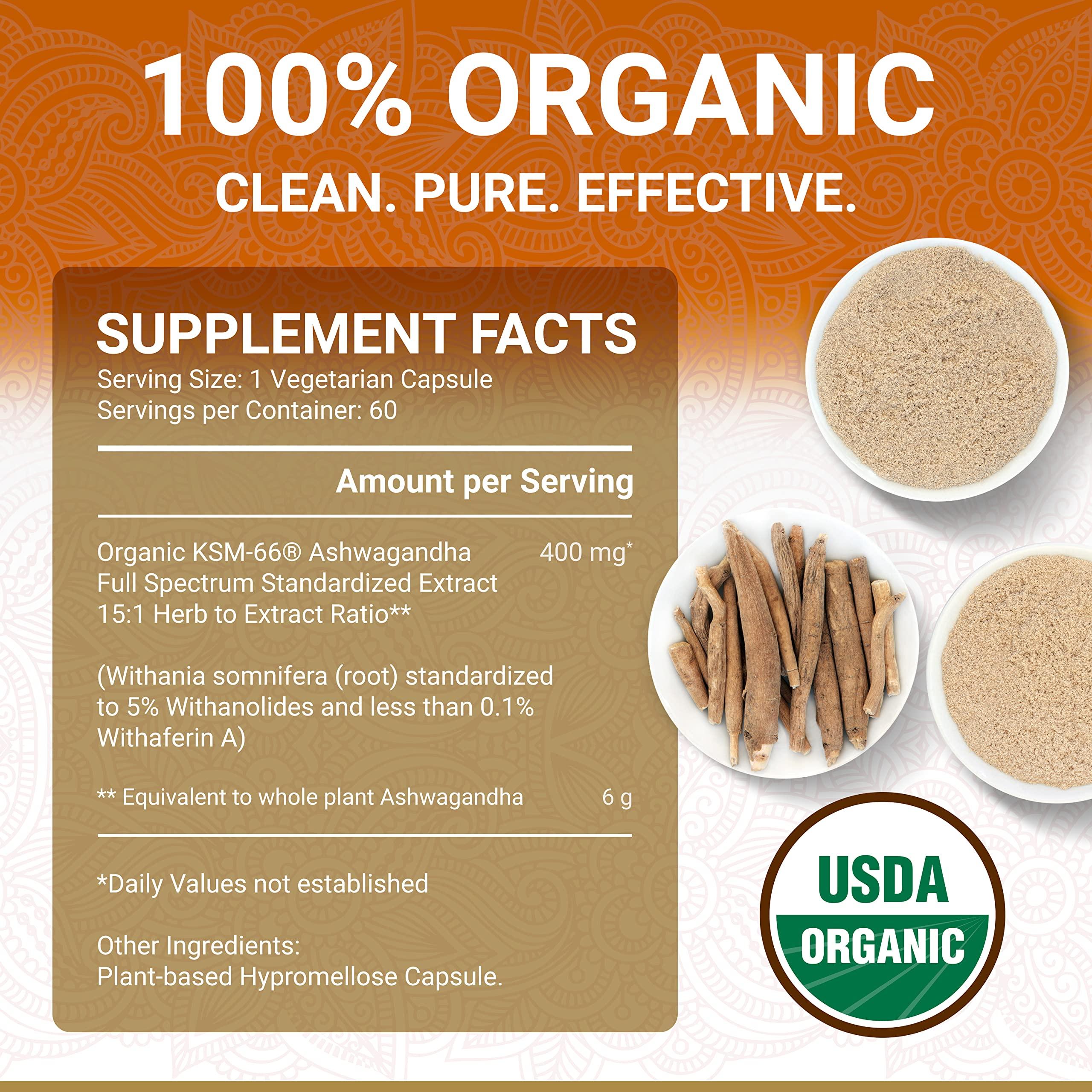 True Veda KSM-66 Ashwagandha KSM 66 Ashwagandha KSM-66 | USDA Organic Ashwagandha Supplements KSM 66 | KSM66 Ashwagandha Organic | Organic Ashwagandha Capsules | Aswagandha Vitamin | Ashwaganda | 60 Capsules