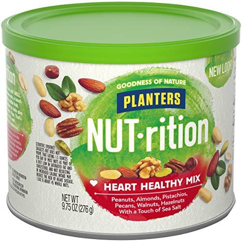 Planters NUT-rition Heart Healthy Nut Mix (9.75 oz Canister, Pack of 3) - Variety Nut Mix with Peanuts, Almonds, Pistachios, Pecans, Walnuts, Hazelnuts & Sea Salt
