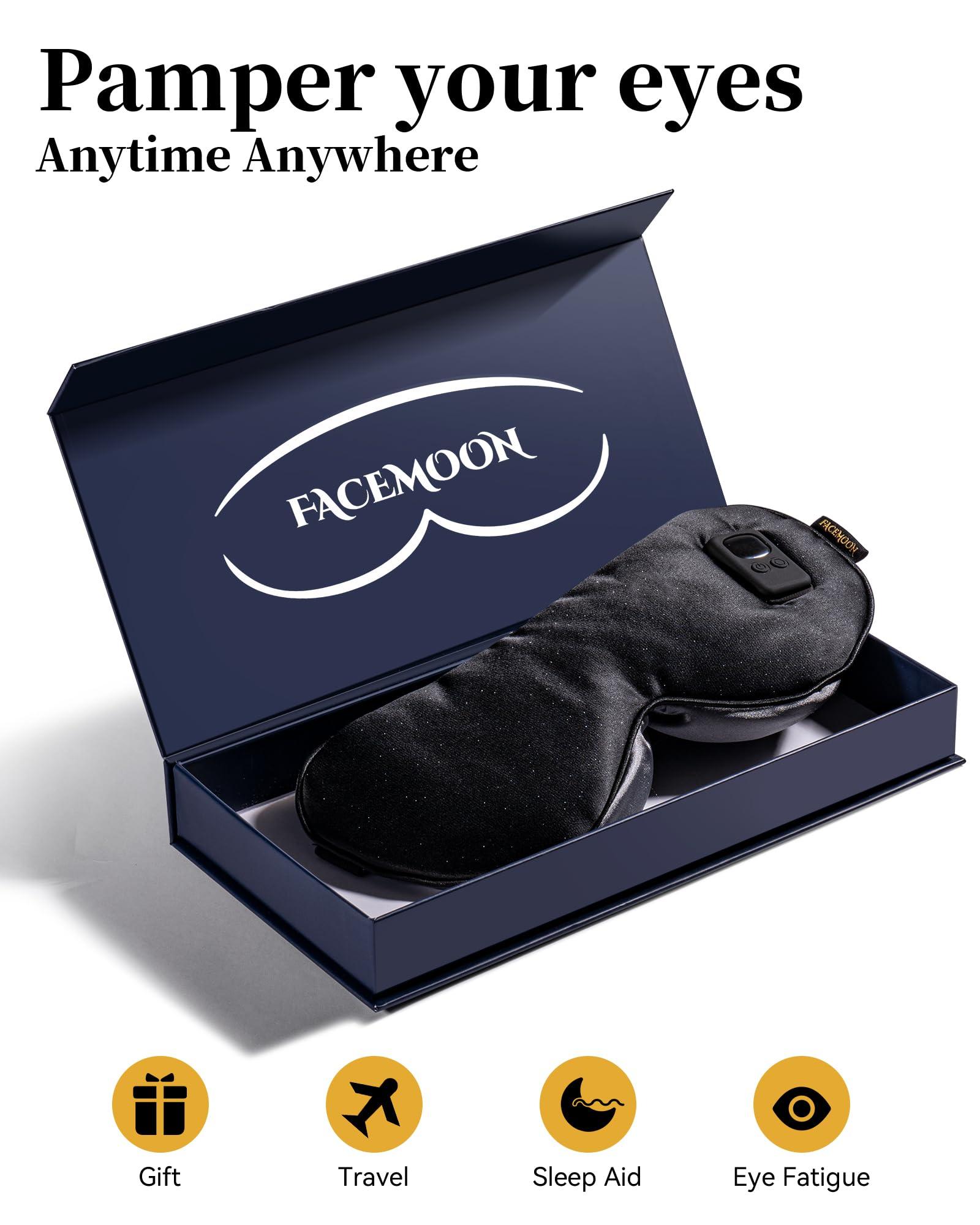 FACEMOON Heated Eye Masks for Dry Eyes - Cordless Warm Eye Compresses for Stye Relief, Heating Pad for Relief Eye Strain, Puffy, Electric Sleep Mask with 3 Temperature & 4 Time Control, FSA HSA EligibleBlack